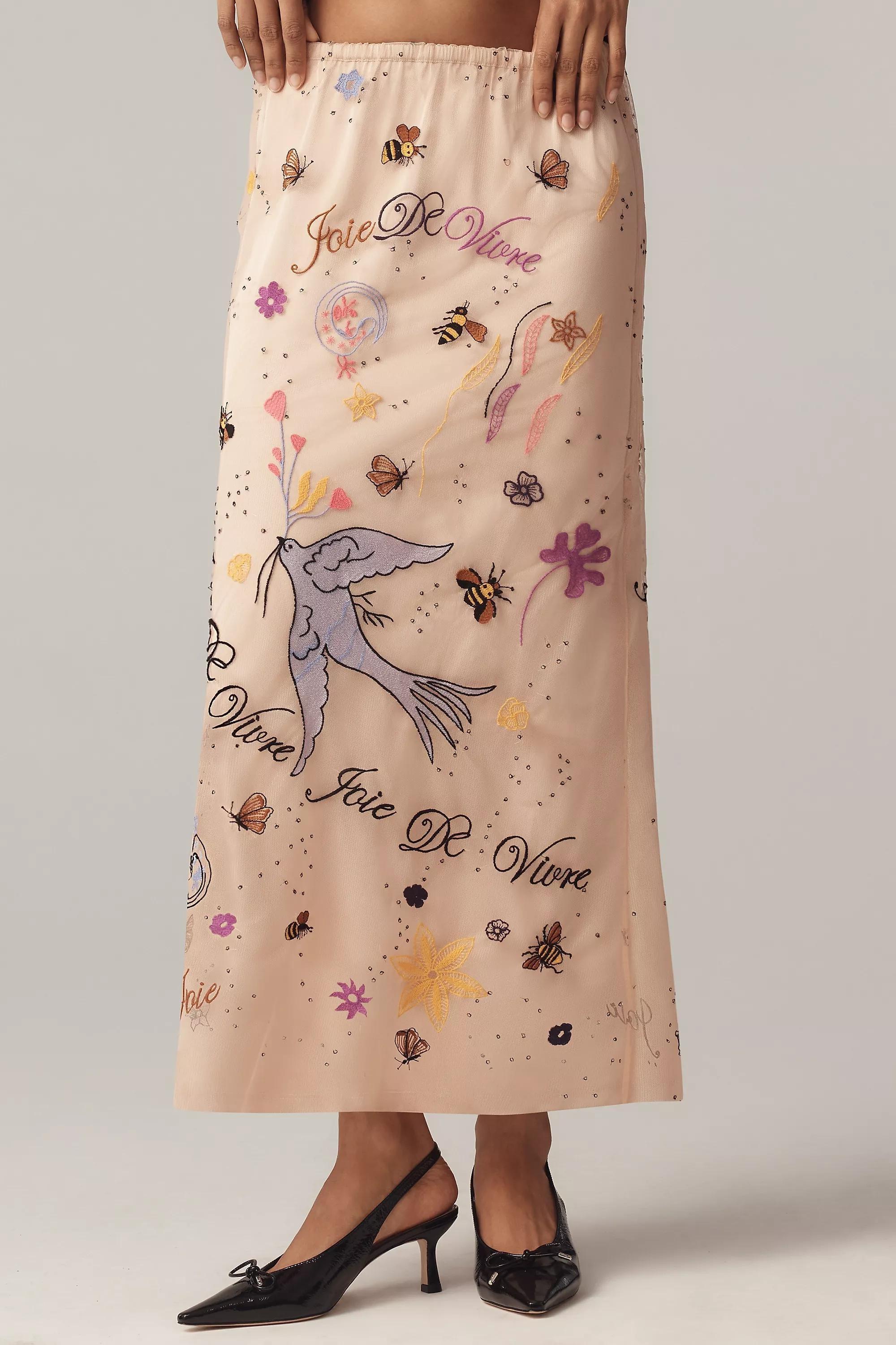 By Anthropologie Icon Embroidered Slim Maxi Skirt, Pink, A501_0610, large image number 1