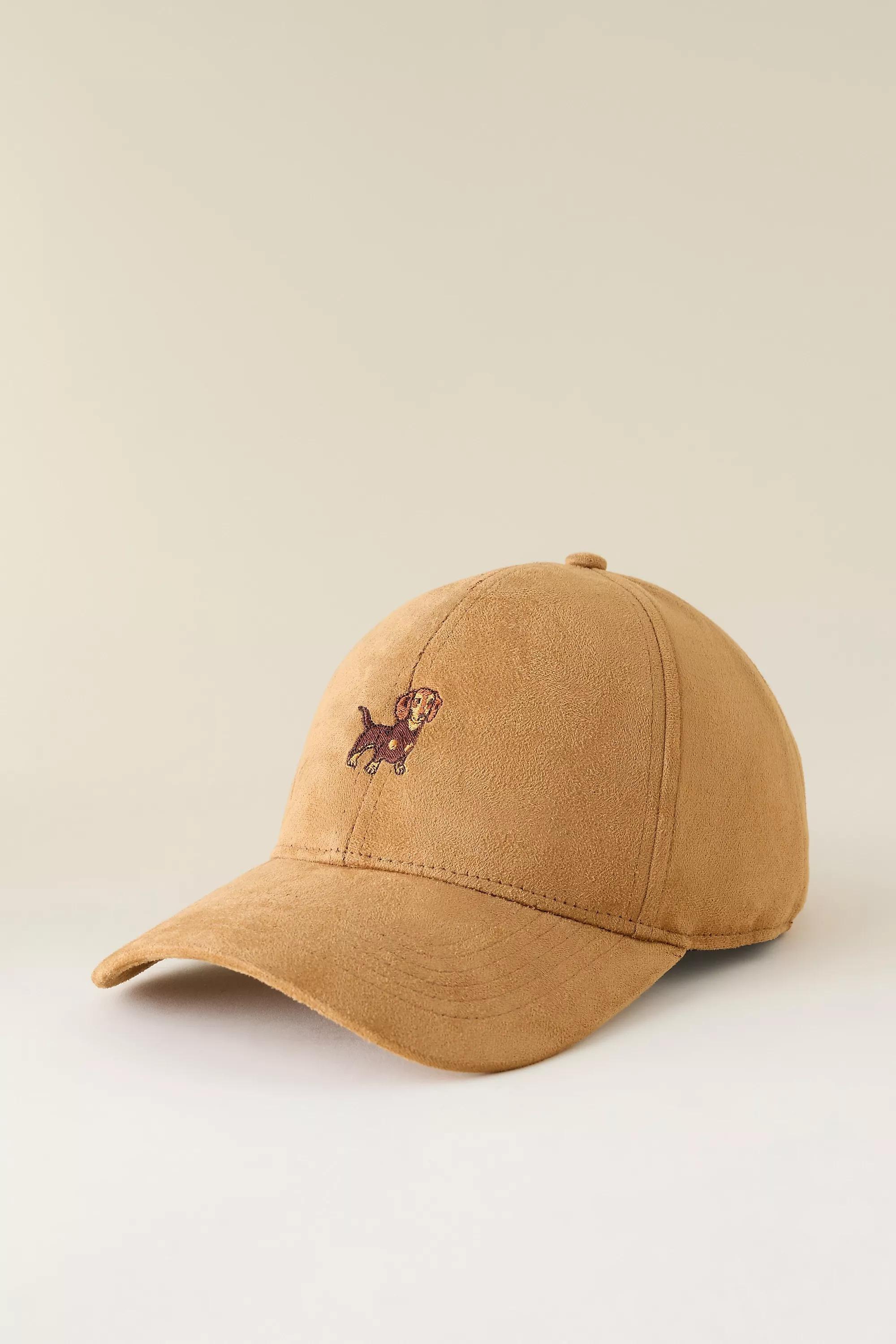 Dog Embroidered Faux-Suede Baseball Cap, Brown, A501_0224, large image number 0