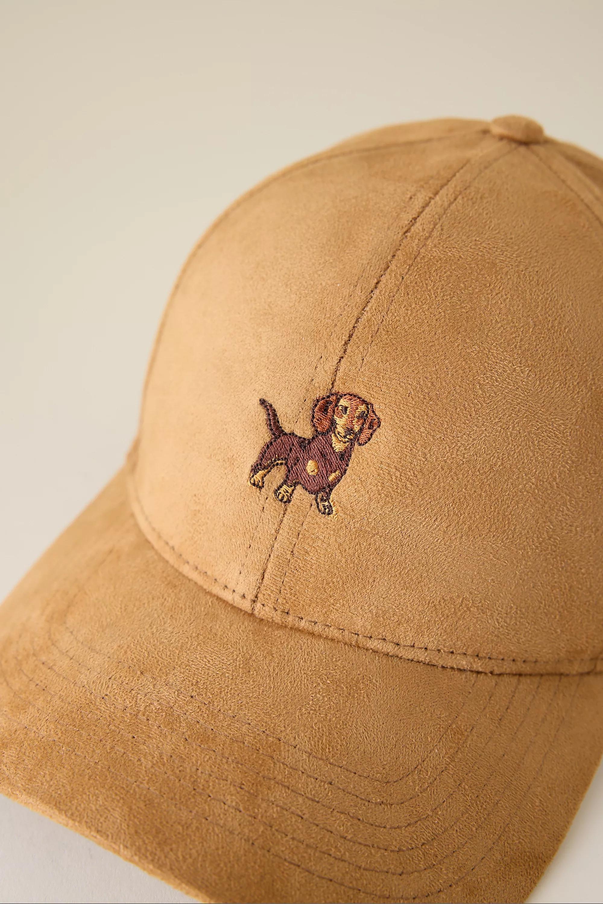 Dog Embroidered Faux-Suede Baseball Cap, Brown, A501_0224, large image number 1