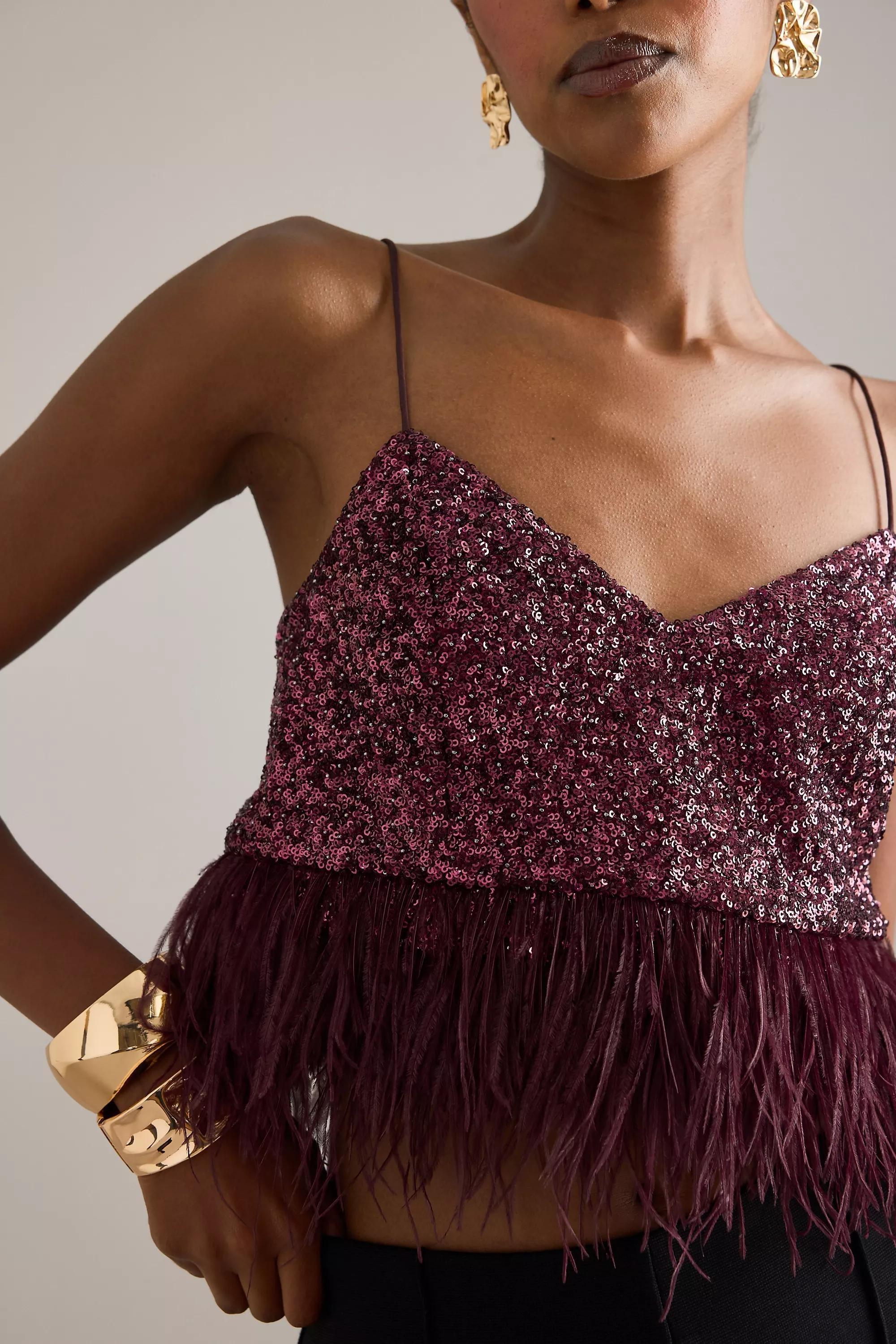 MAUVE By Anthropologie Sequin Feather Tank Top, A501_0054, large image number 4