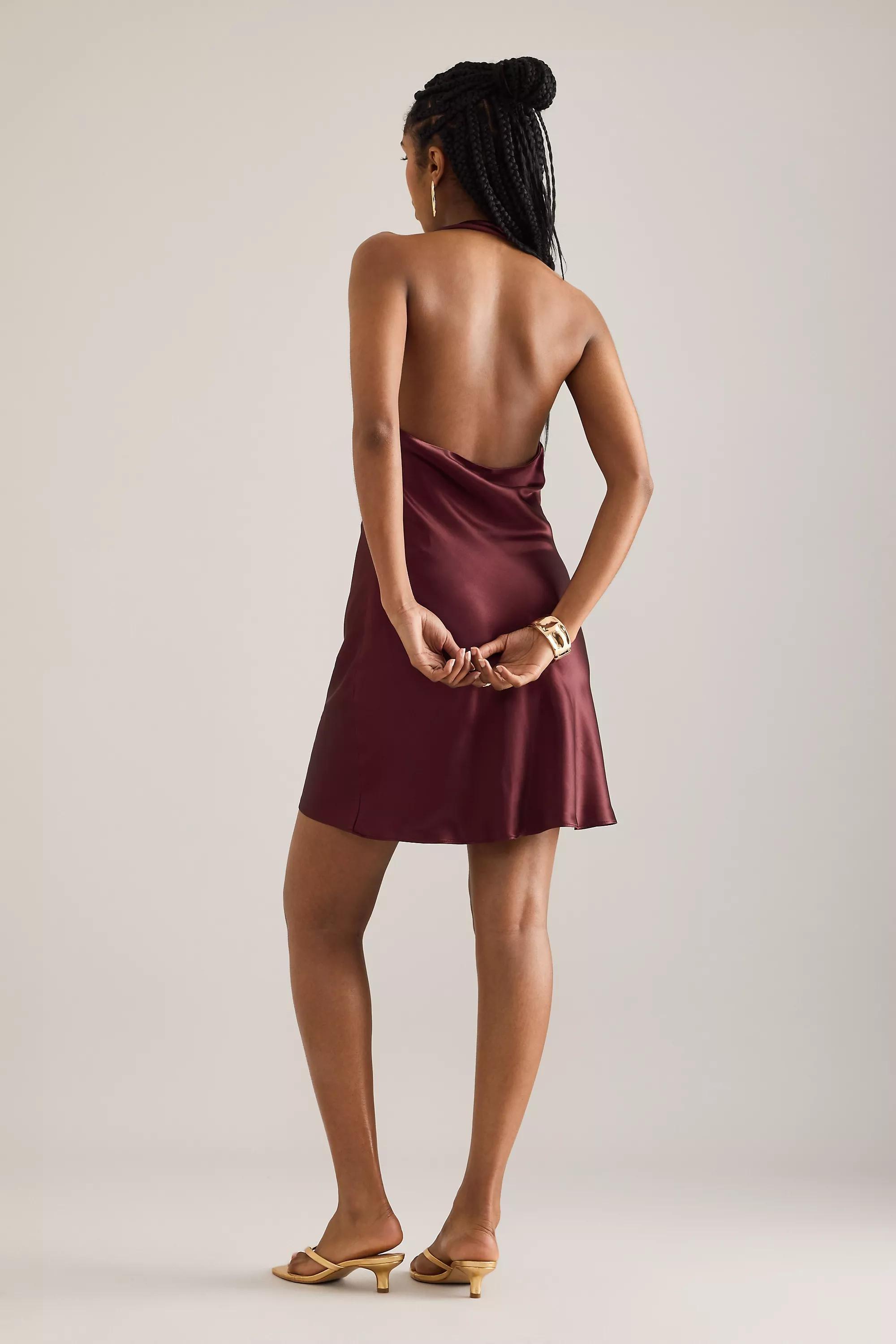 By Anthropologie Emma Cowl-Neck Satin Mini Dress, Red, A501_0061, large image number 3