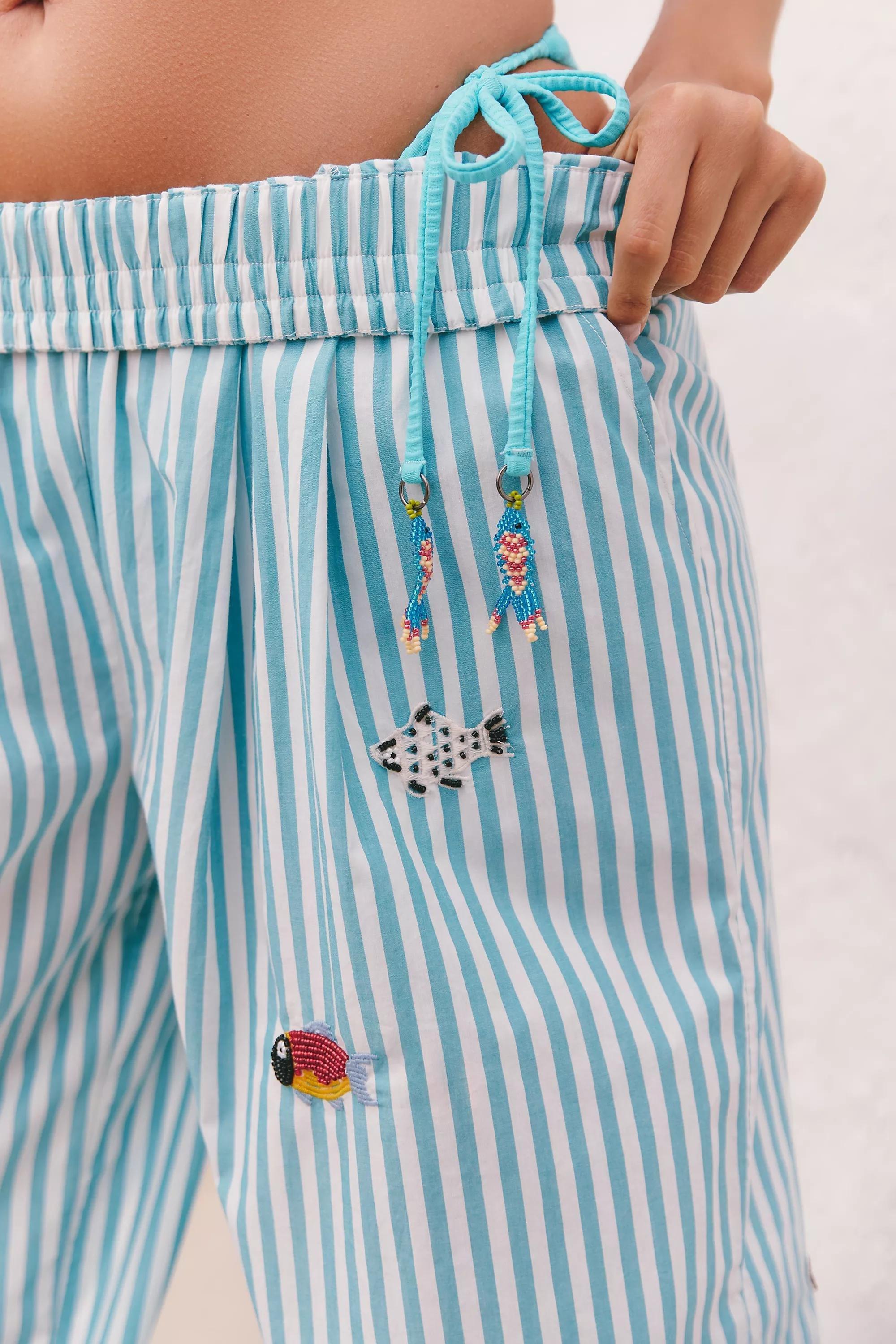 Striped Celandine Striped Embellished Pull-On Trousers, Blue, A501_0546, large image number 3