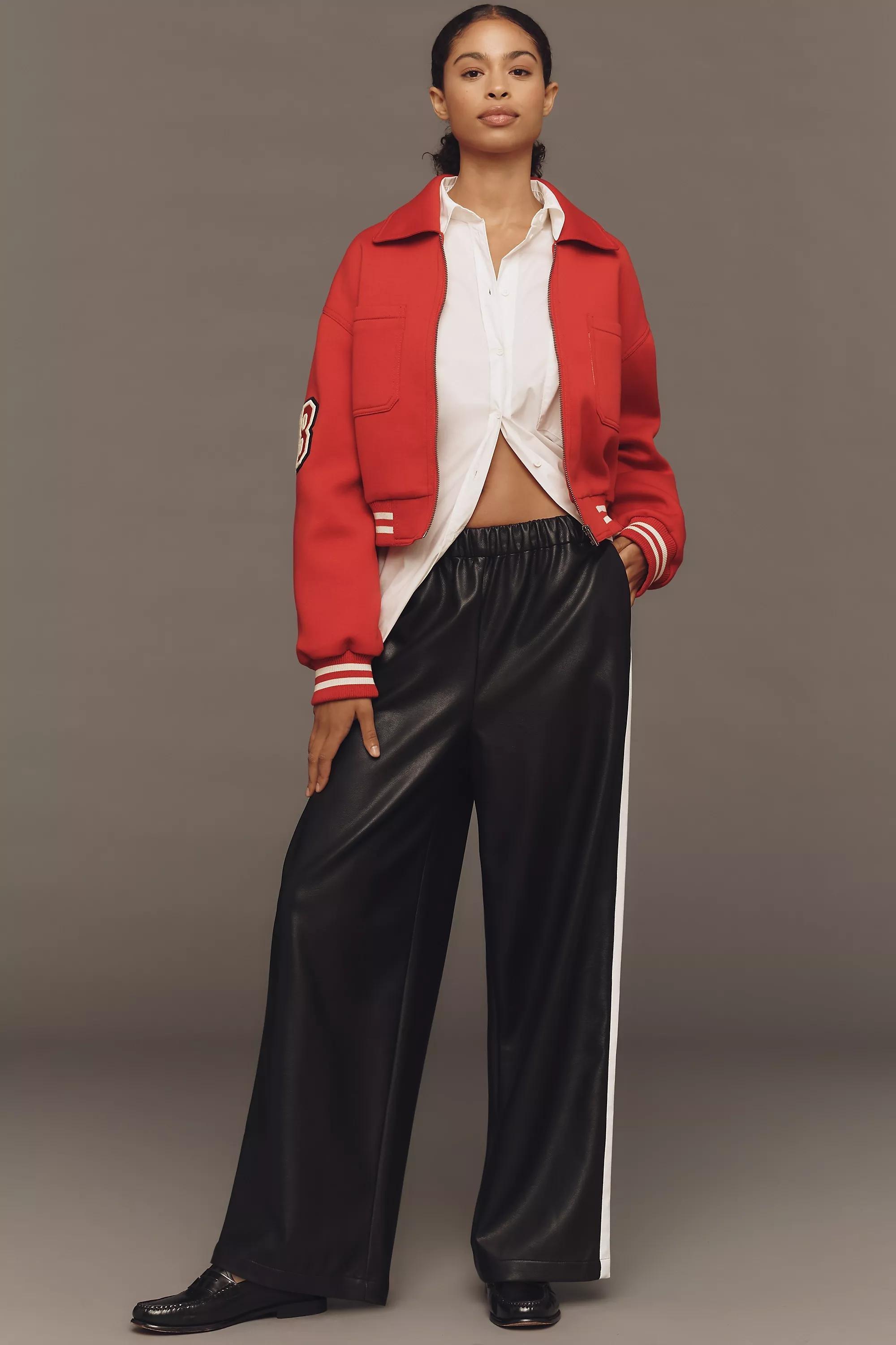 By Maeve Faux-Leather Pull-On Track Pants, Black, A501_0001, large image number 0