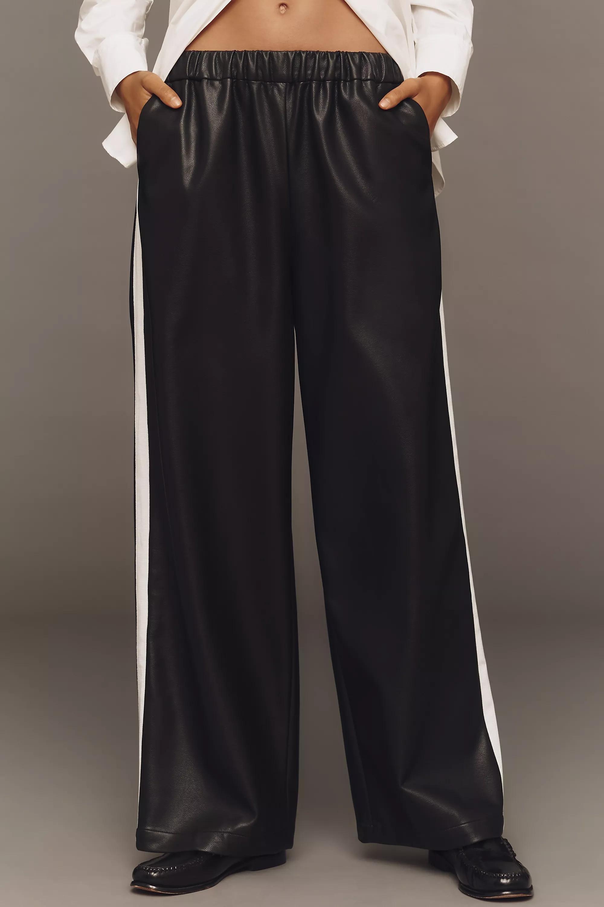 By Maeve Faux-Leather Pull-On Track Pants, Black, A501_0001, large image number 1