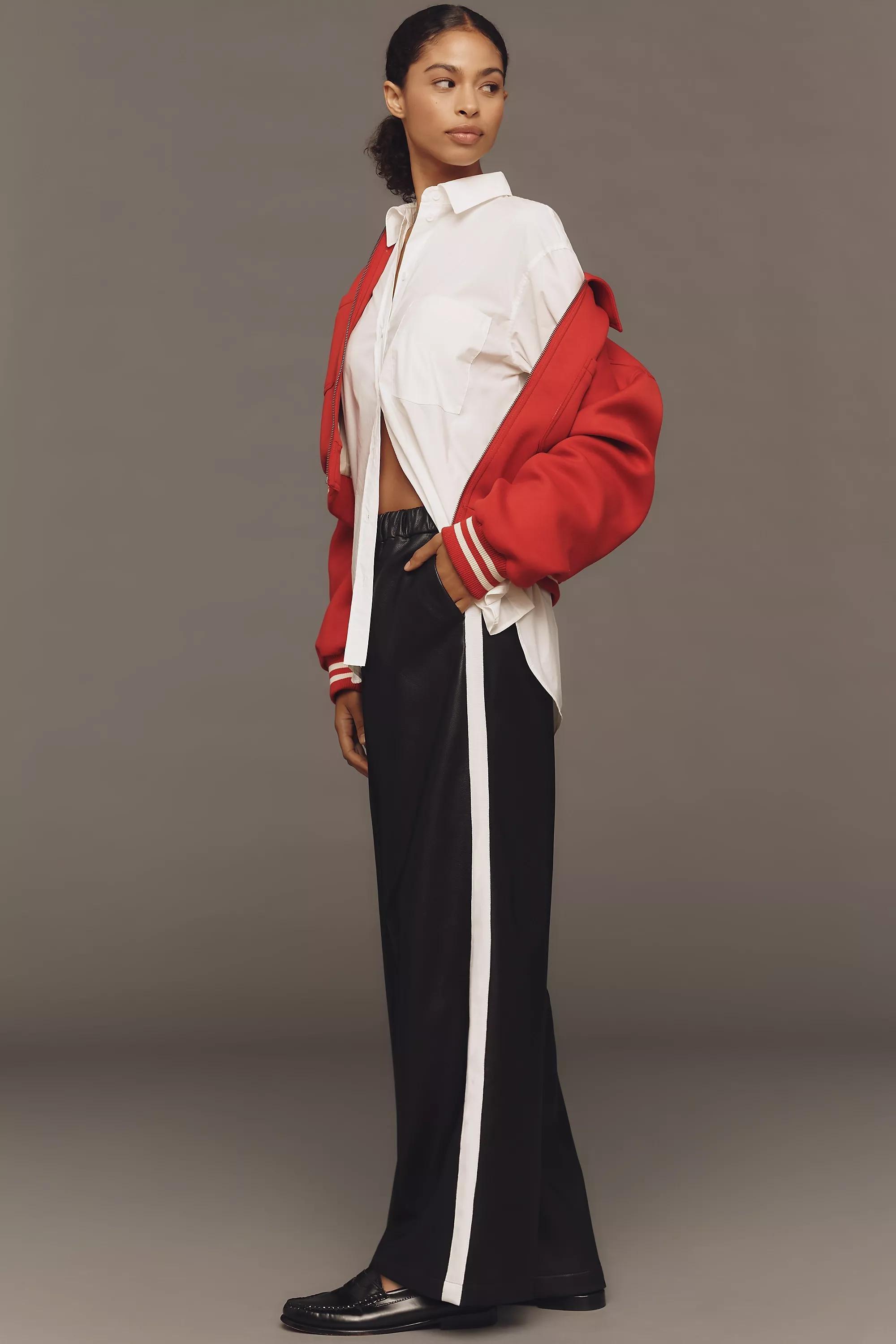 By Maeve Faux-Leather Pull-On Track Pants, Black, A501_0001, large image number 2