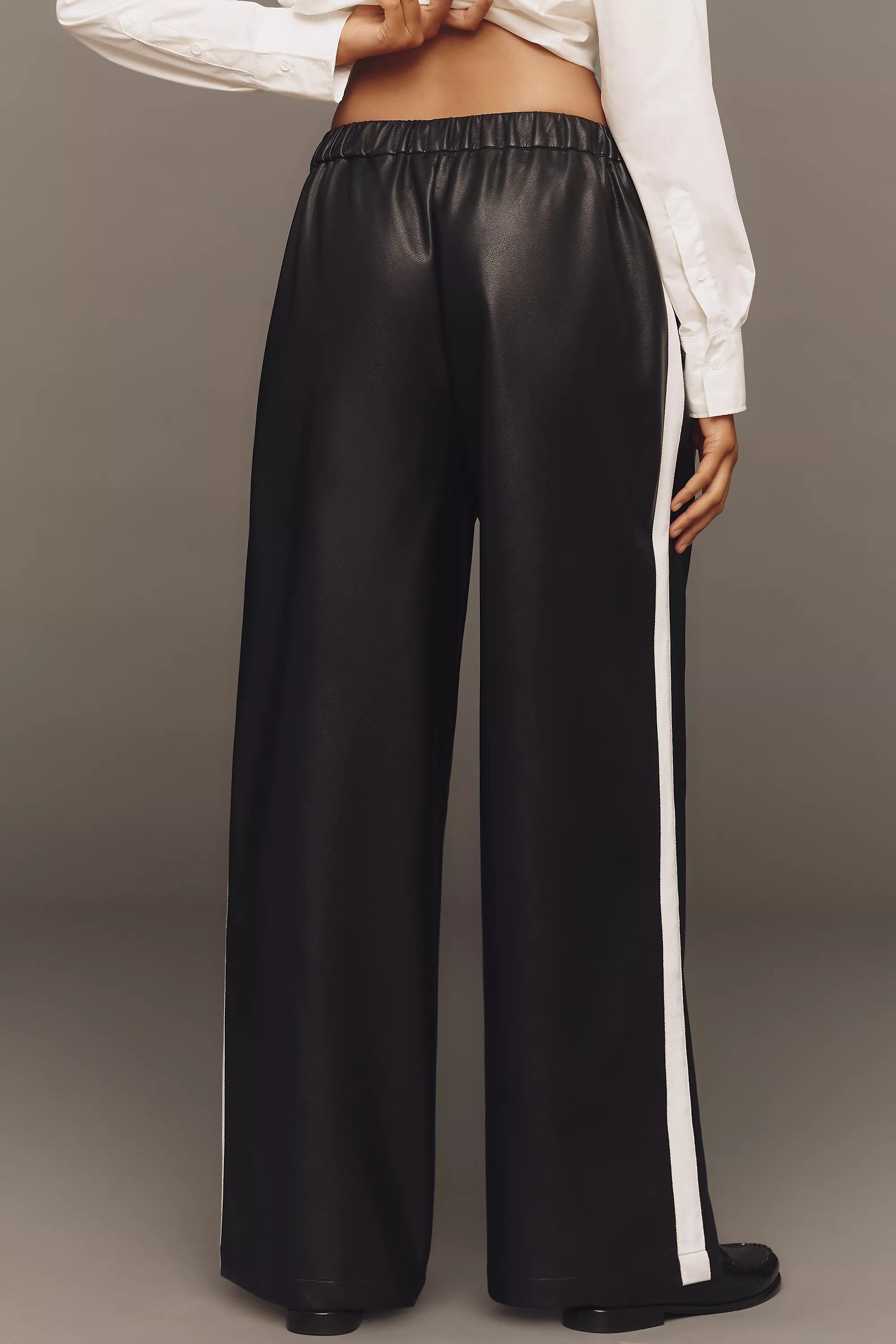 By Maeve Faux-Leather Pull-On Track Pants, Black, A501_0001, large image number 3