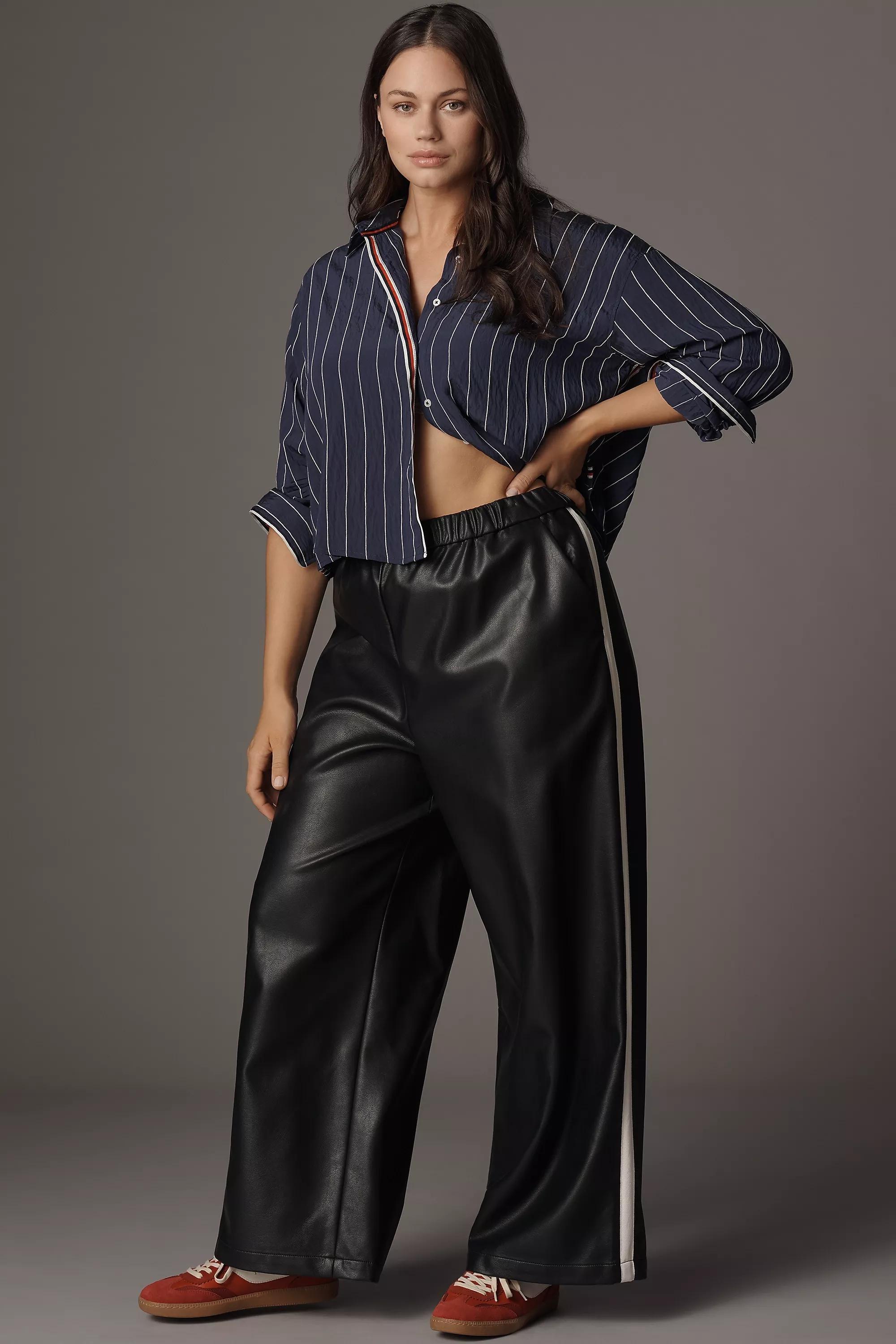 By Maeve Faux-Leather Pull-On Track Pants, Black, Black, large image number 4