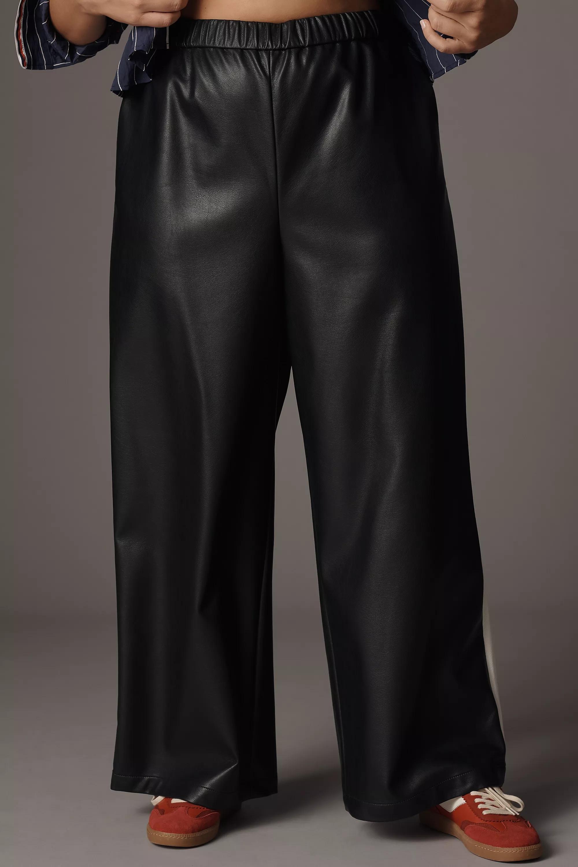 By Maeve Faux-Leather Pull-On Track Pants, Black, Black, large image number 5