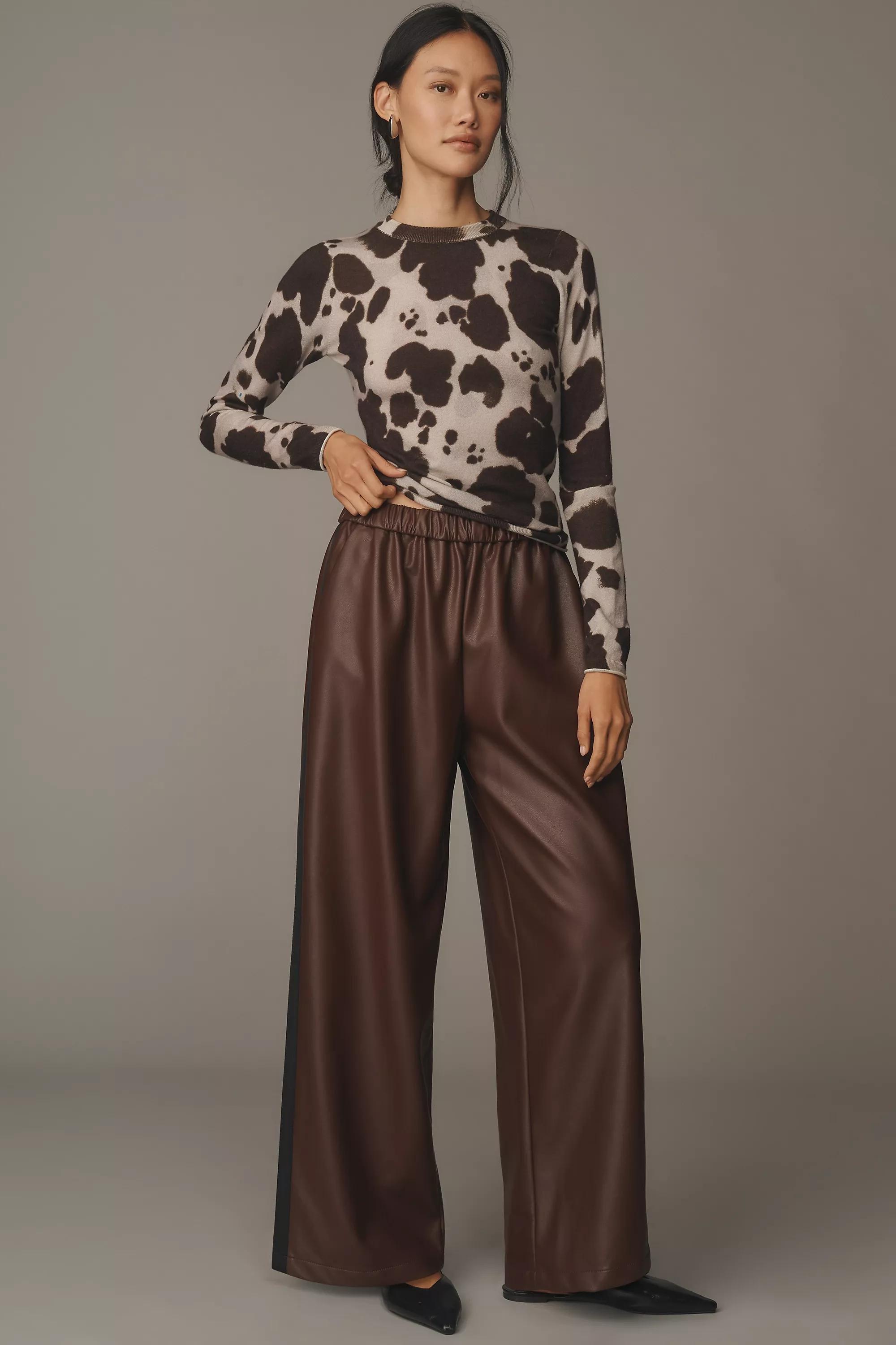 By Maeve Faux-Leather Pull-On Track Pants, Brown, A501_0020, medium