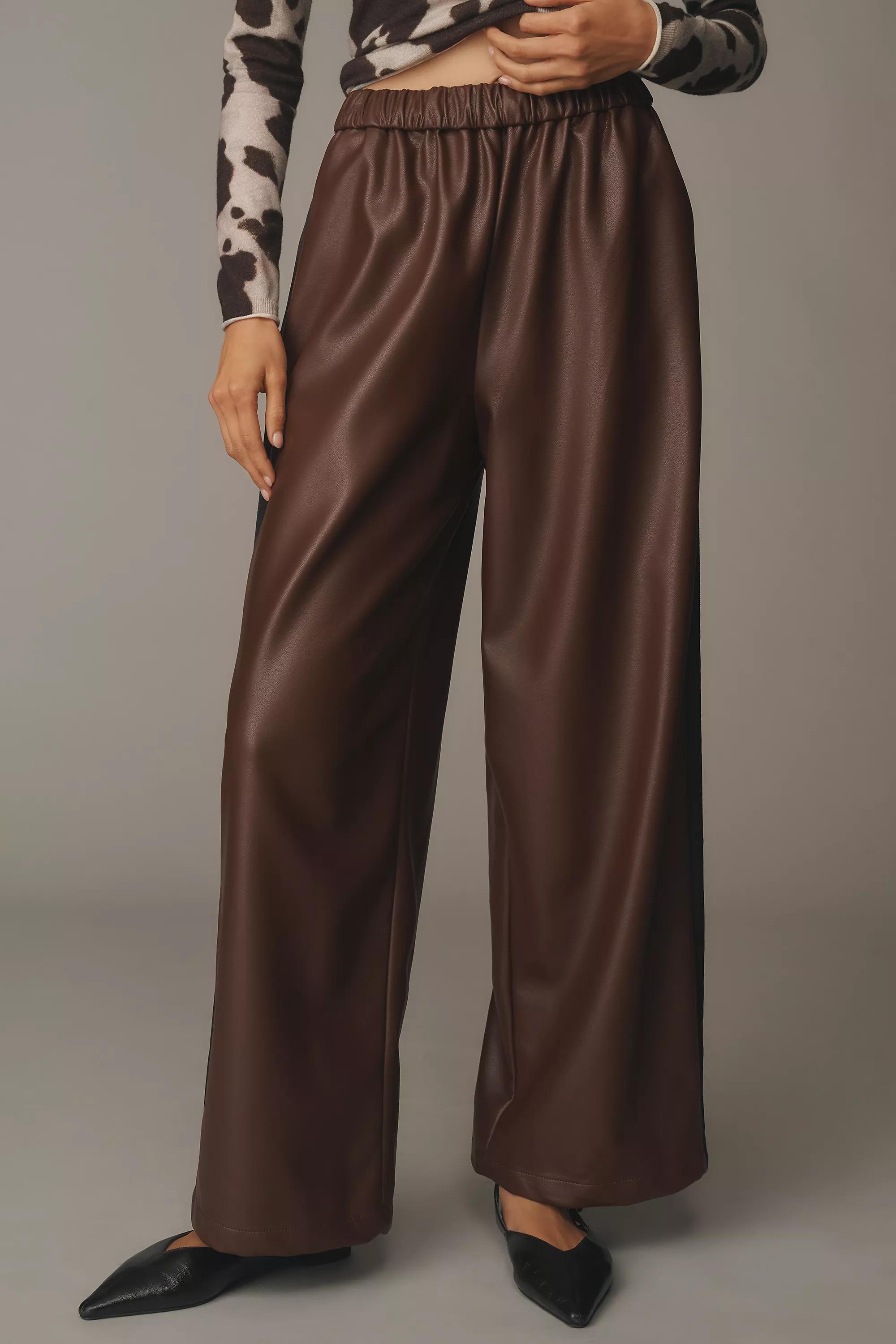 By Maeve Faux-Leather Pull-On Track Pants, Brown, A501_0020, large image number 1