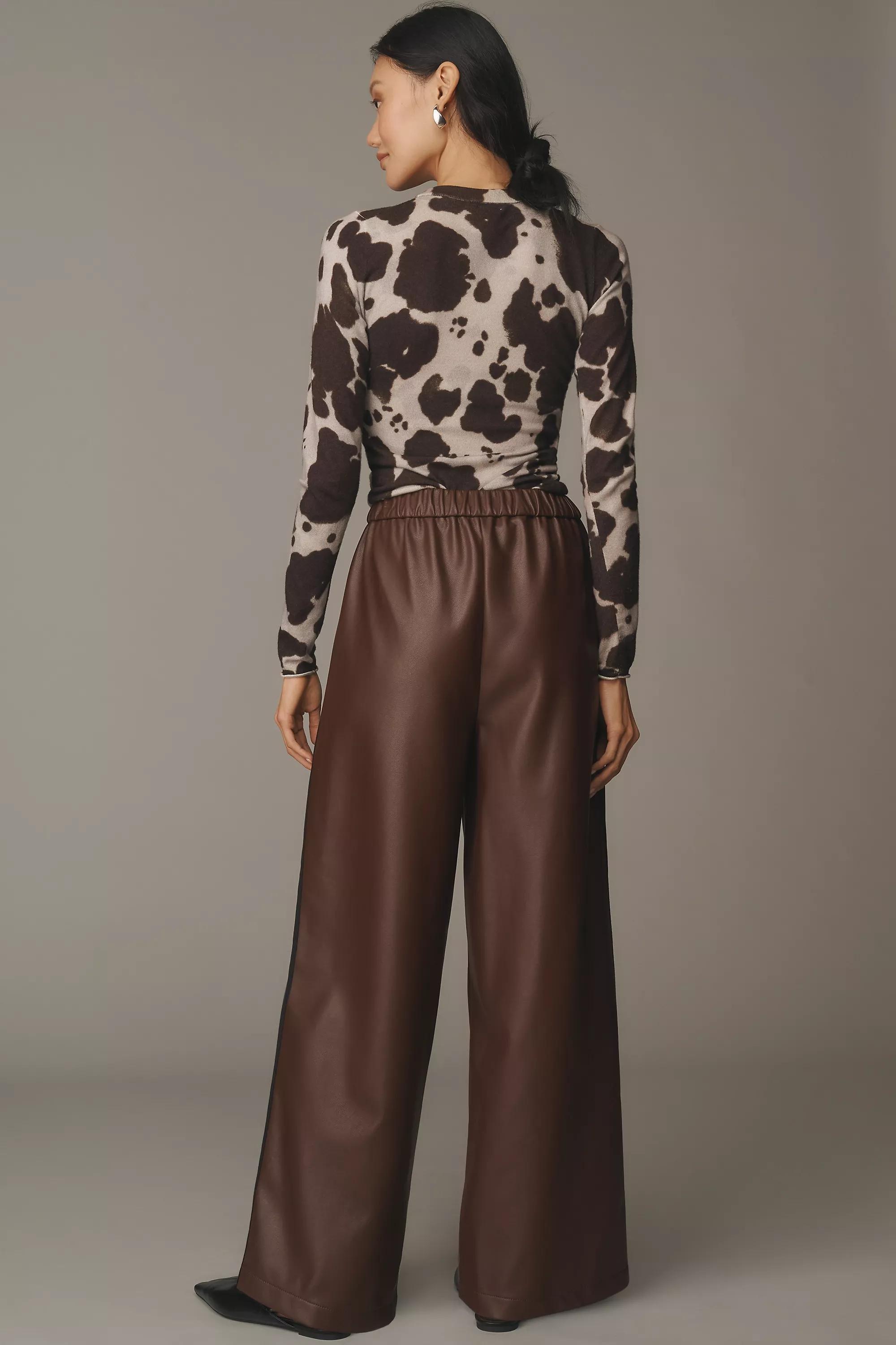 By Maeve Faux-Leather Pull-On Track Pants, Brown, A501_0020, large image number 2