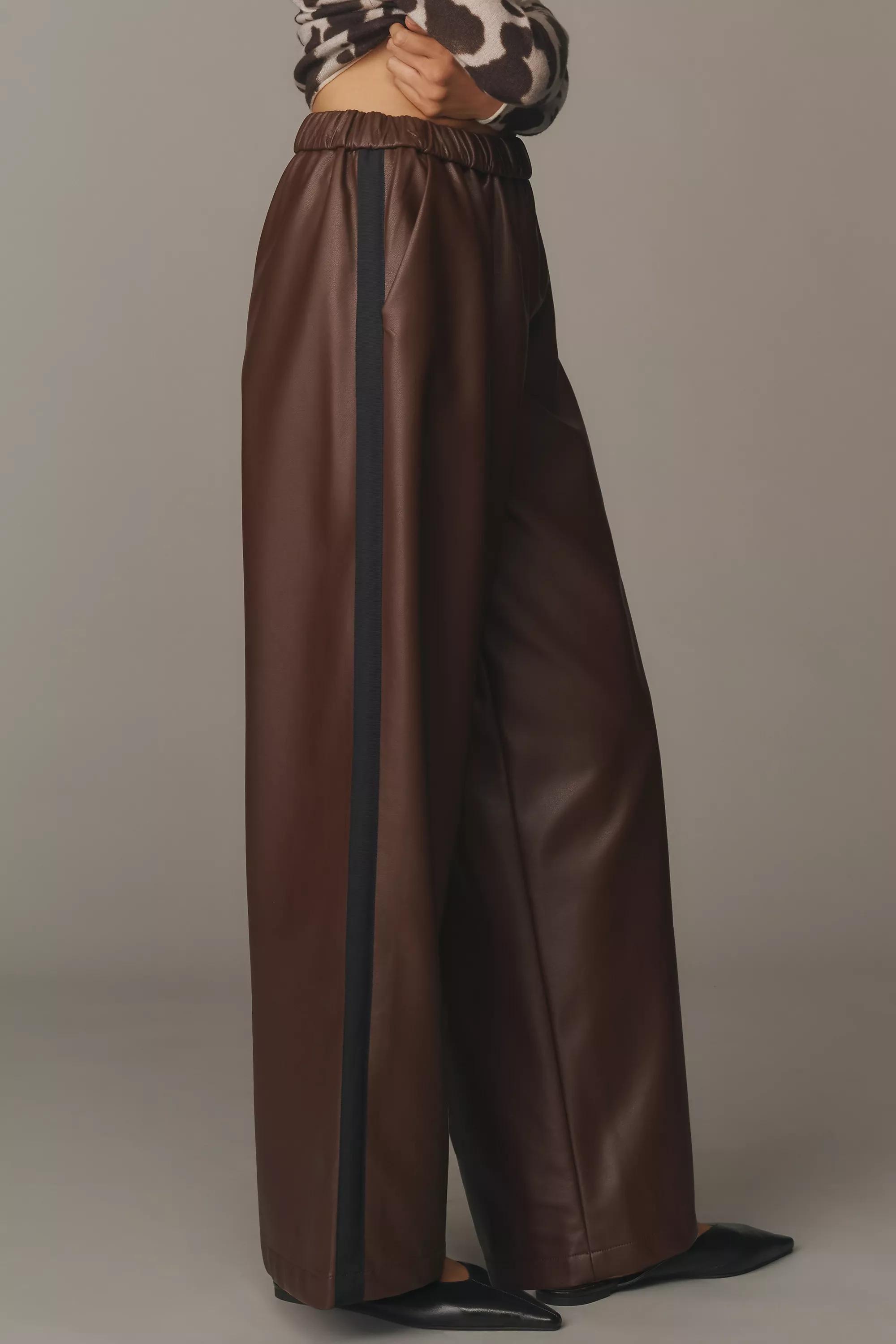 By Maeve Faux-Leather Pull-On Track Pants, Brown, A501_0020, large image number 3