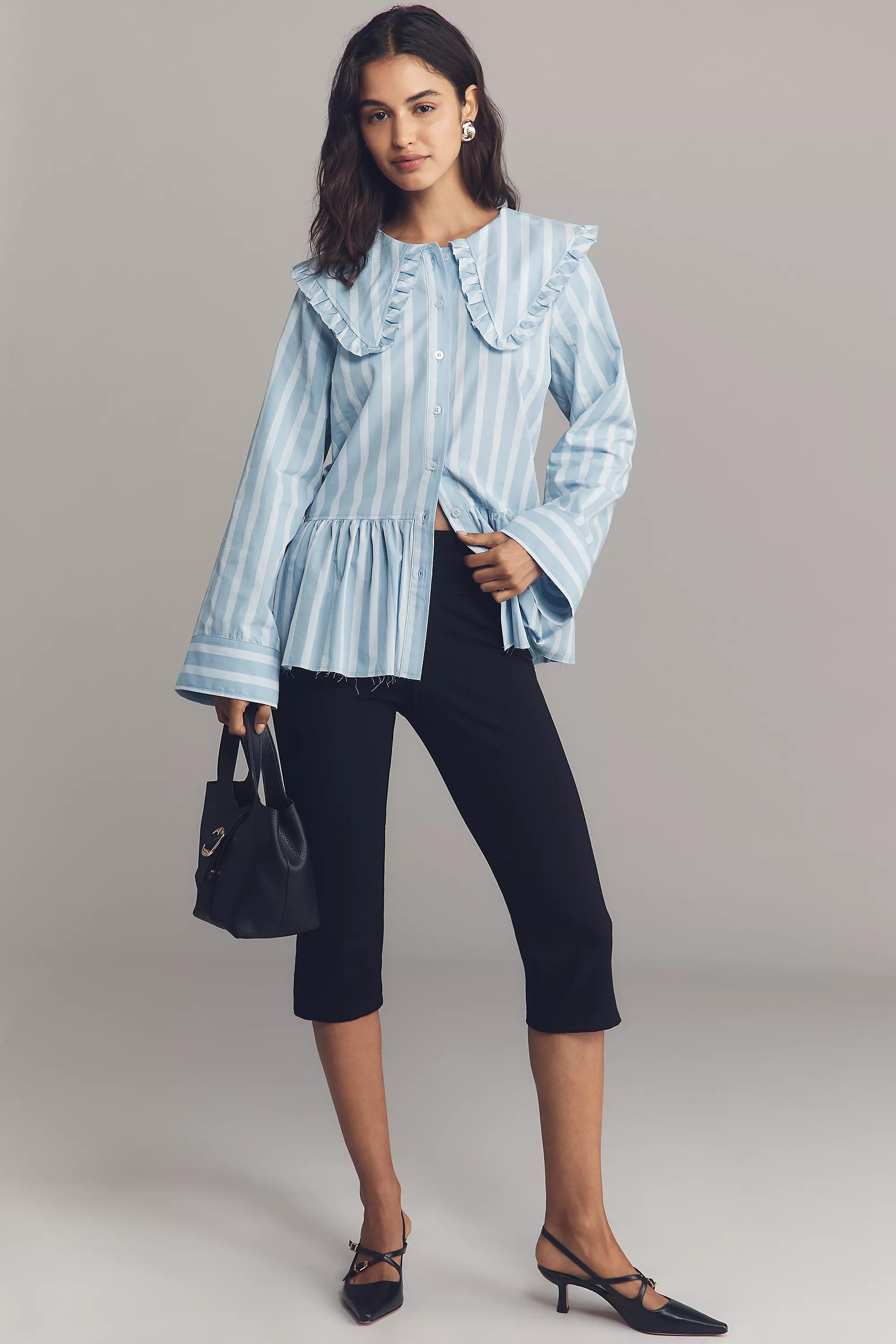 By Maeve Cotton Long-Sleeve Collared Blouse, Blue, A501_0049, large image number 0