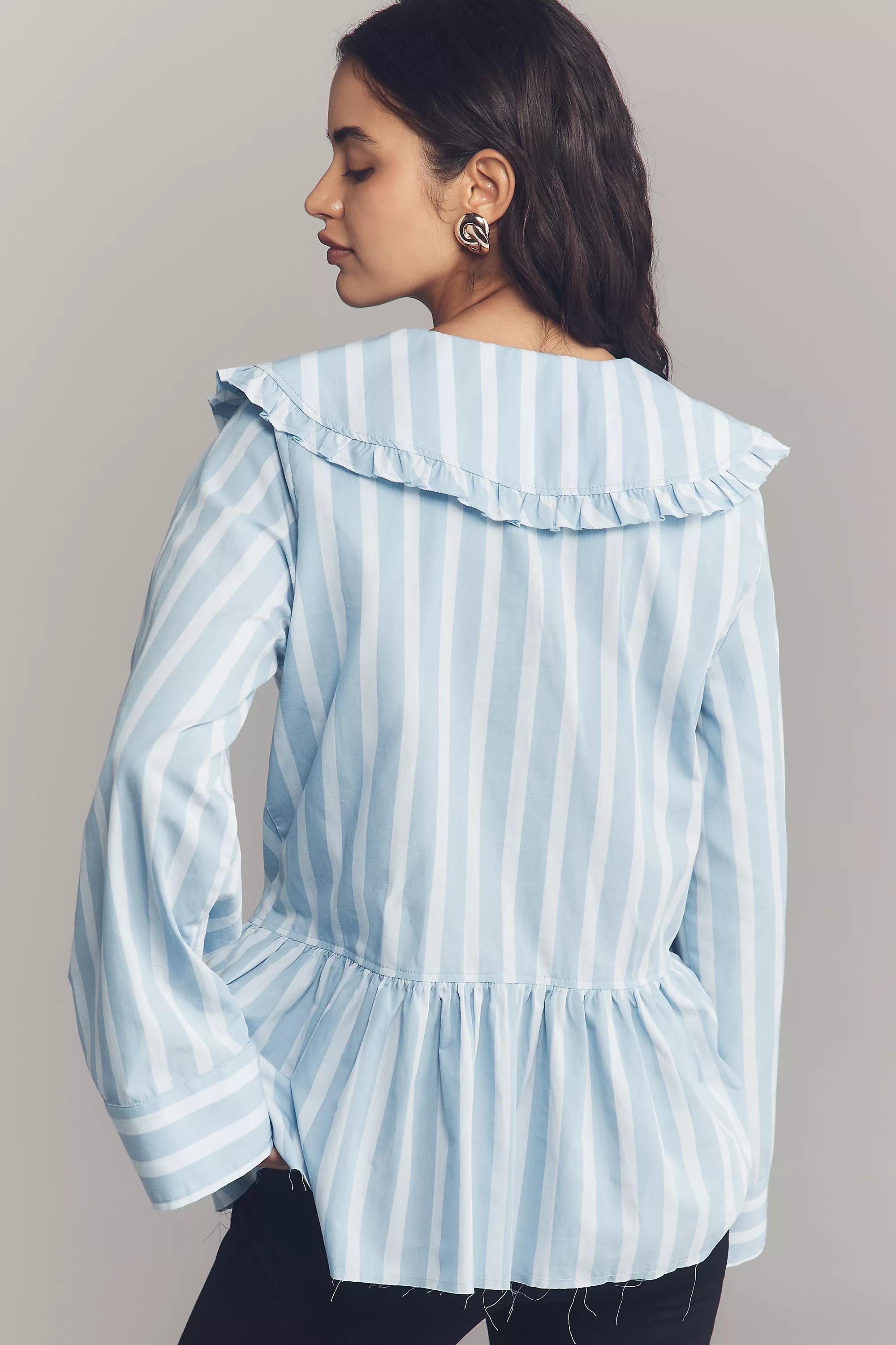 By Maeve Cotton Long-Sleeve Collared Blouse, Blue, A501_0049, large image number 2