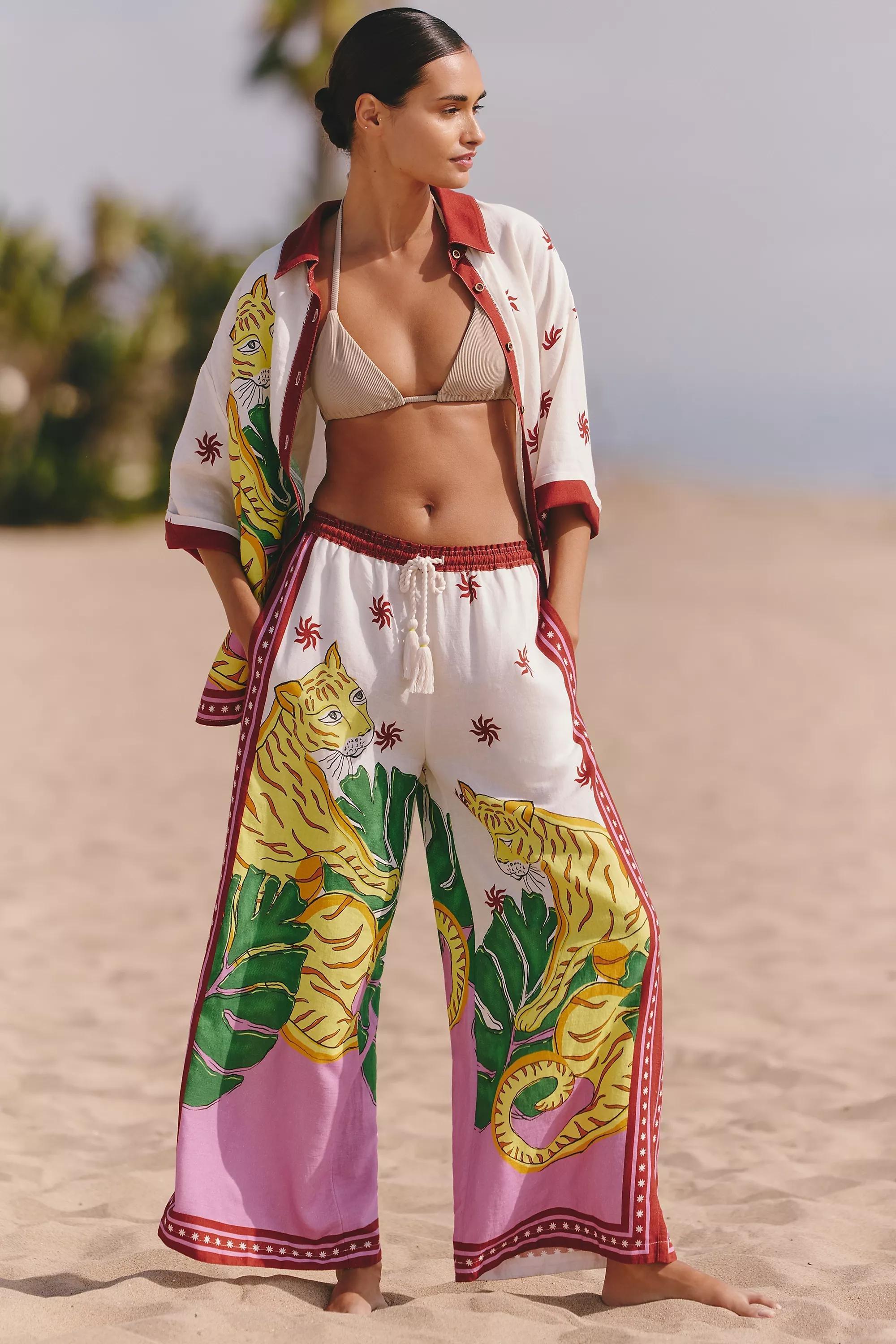 By Celandine Linen Blend Wide-Leg Trousers, White, A501_0211, medium