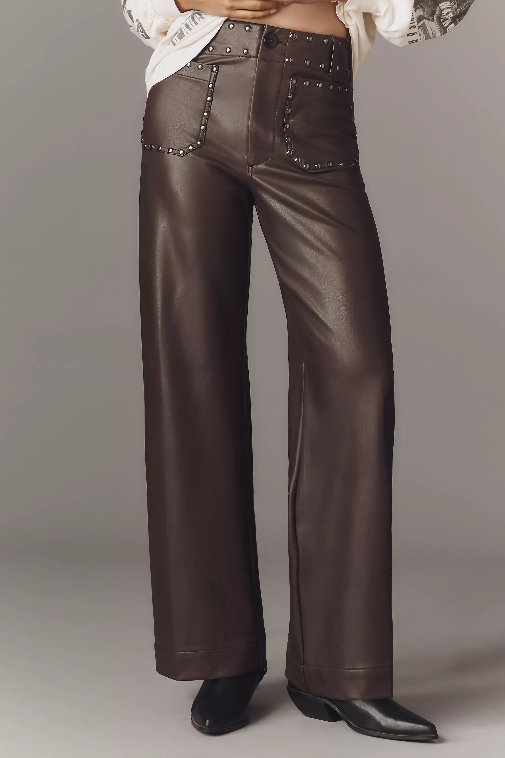 By Maeve Full-Length Faux-Leather Studded Trousers, Brown, A501_0021, large image number 1