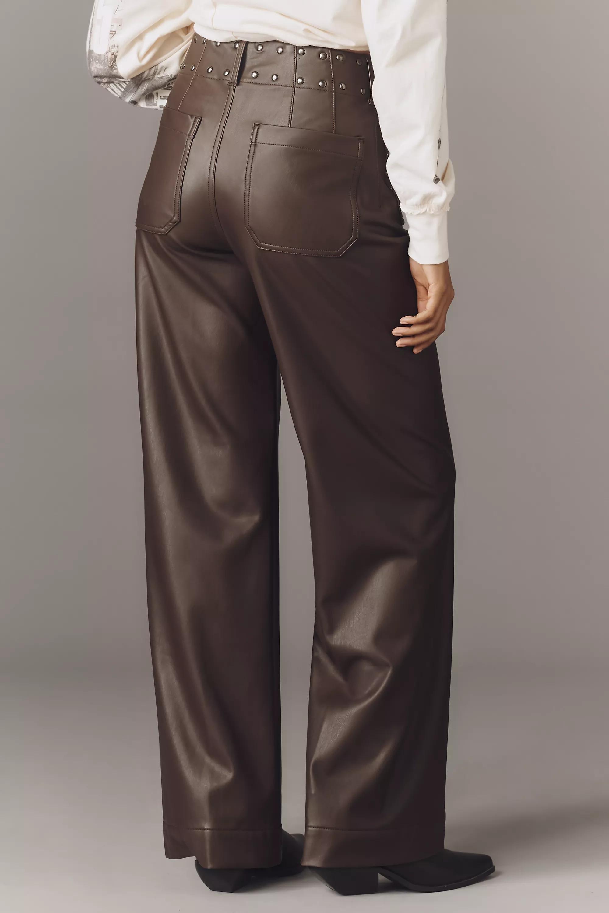 By Maeve Full-Length Faux-Leather Studded Trousers, Brown, A501_0021, large image number 2