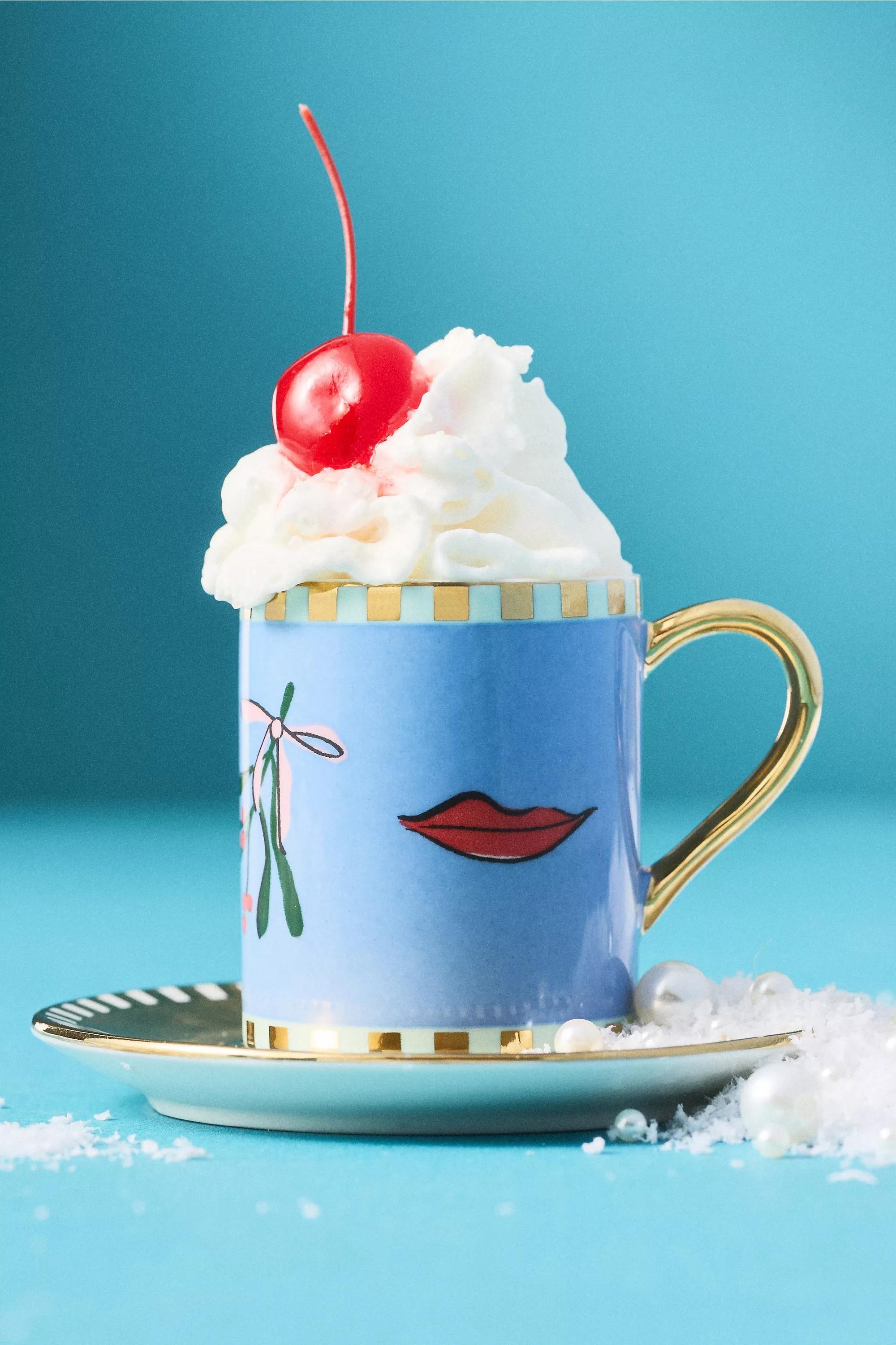 BLUE Caroline Stoneware Holiday Espresso Cup & Saucer, A501_0040, large image number 1