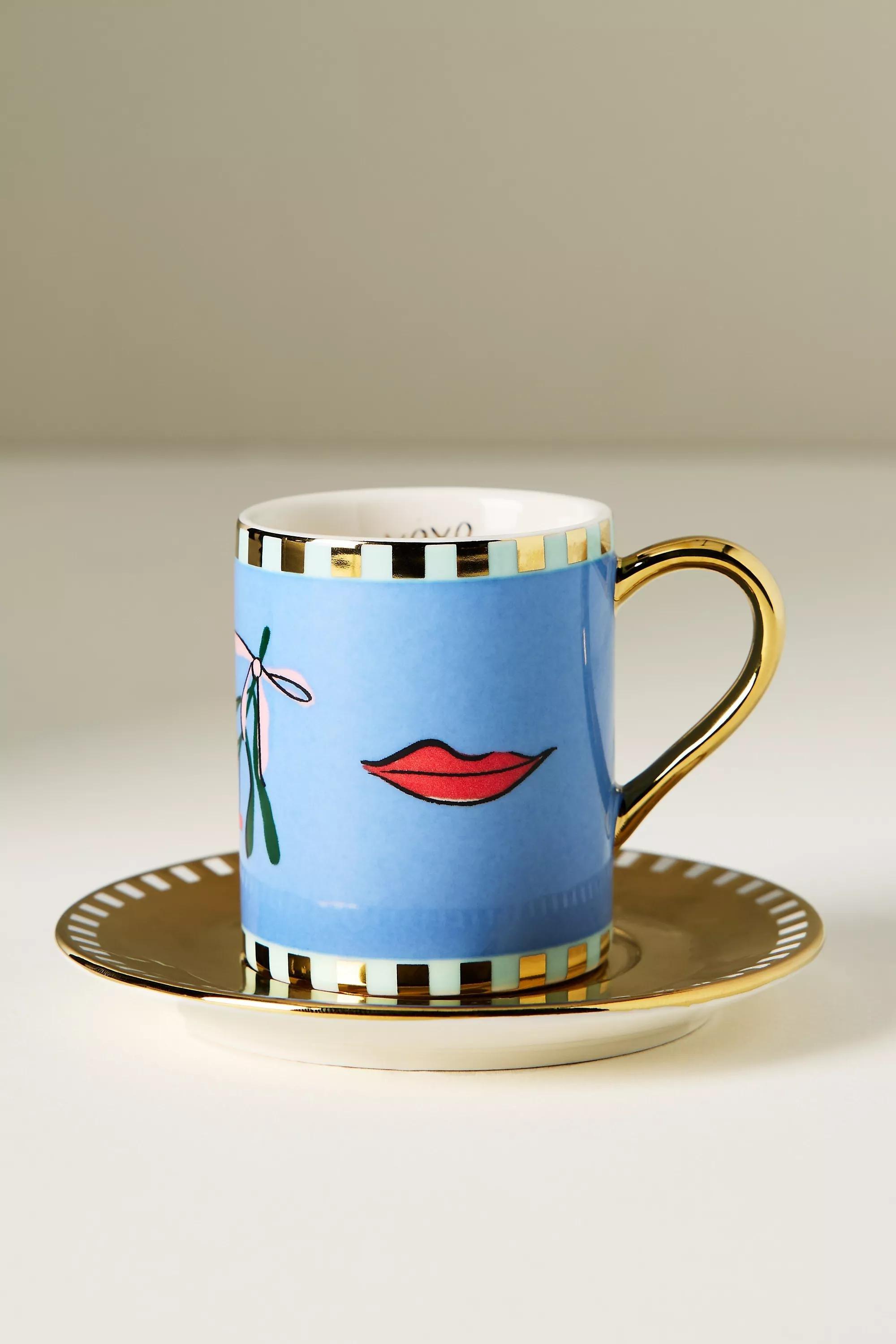 BLUE Caroline Stoneware Holiday Espresso Cup & Saucer, A501_0040, medium