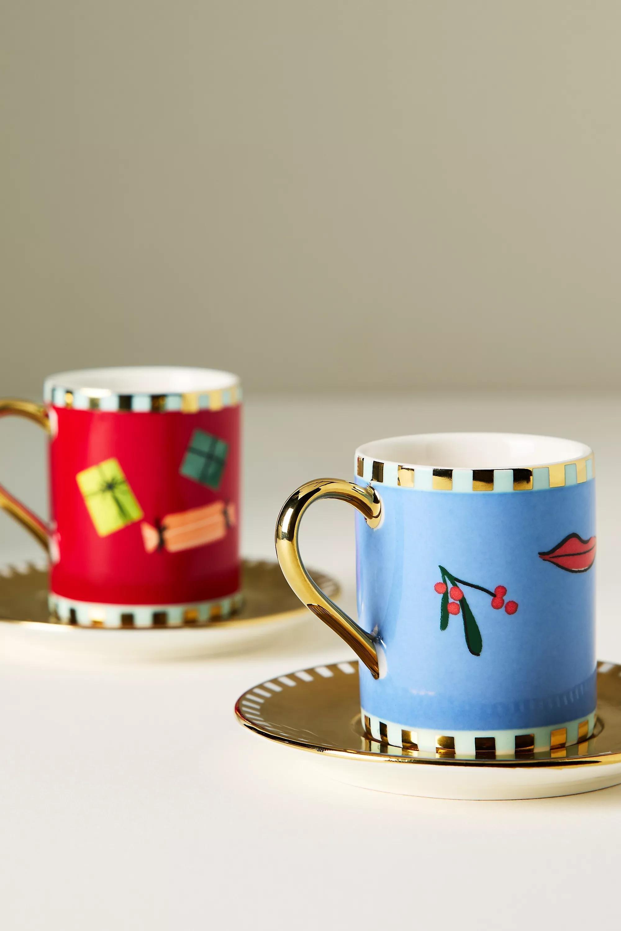 BLUE Caroline Stoneware Holiday Espresso Cup & Saucer, A501_0040, large image number 3