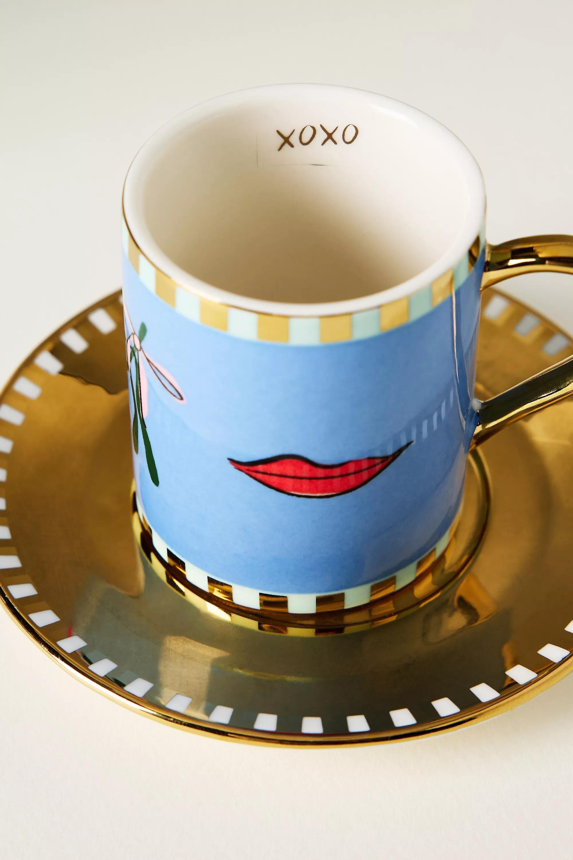 BLUE Caroline Stoneware Holiday Espresso Cup & Saucer, A501_0040, large image number 4