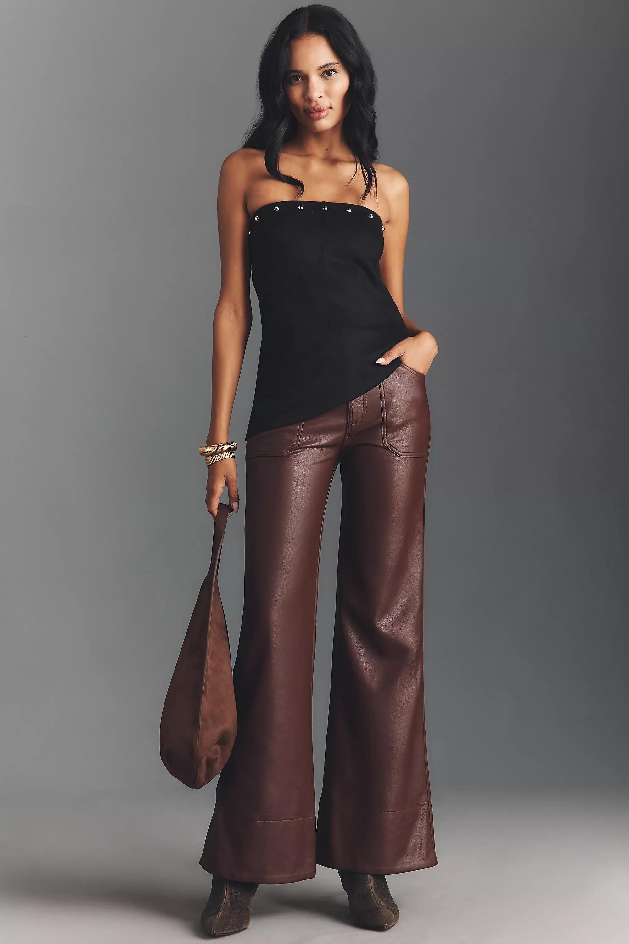 By Pilcro Faux-Leather Relaxed High-Rise Flare Pants, Brown, A501_0022, large image number 0