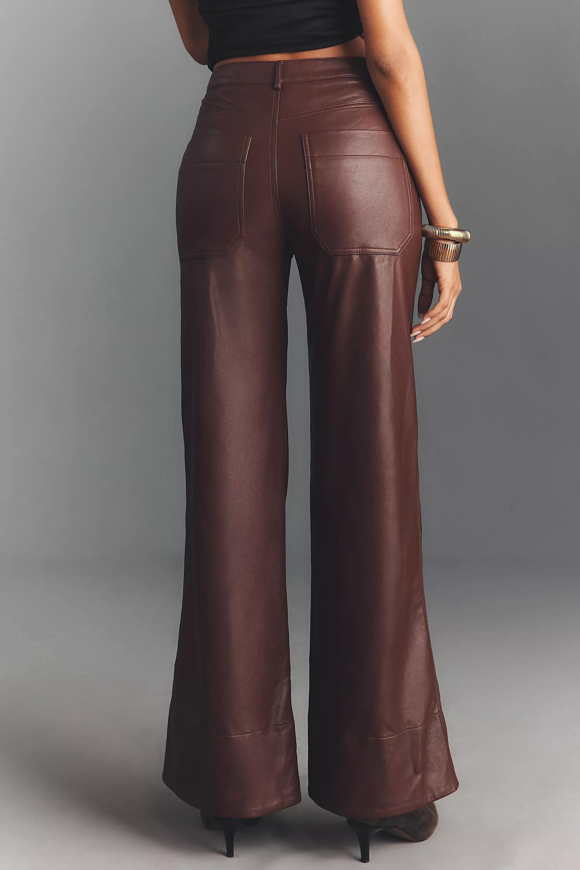By Pilcro Faux-Leather Relaxed High-Rise Flare Pants, Brown, A501_0022, large image number 1