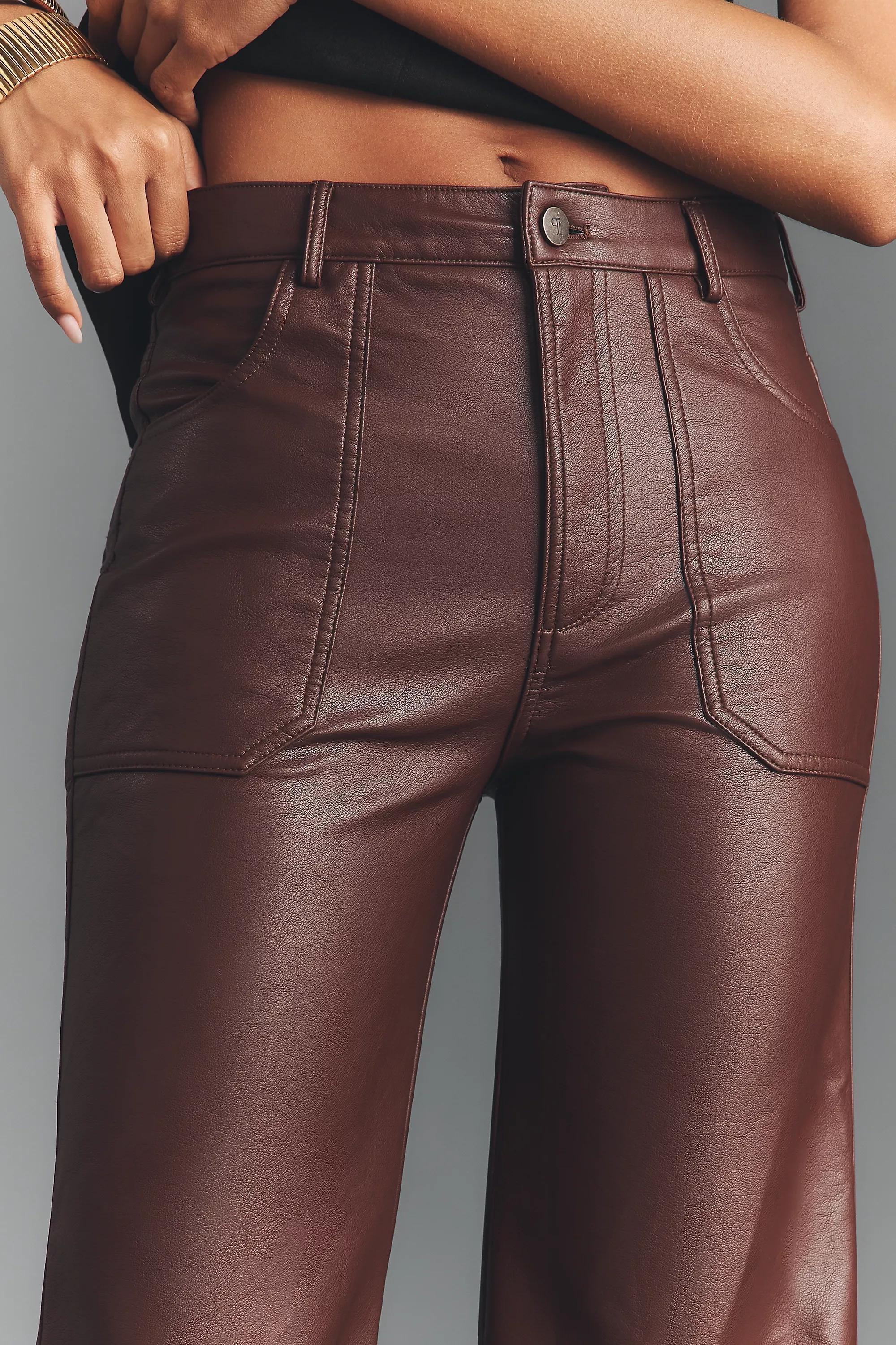 By Pilcro Faux-Leather Relaxed High-Rise Flare Pants, Brown, A501_0022, large image number 2