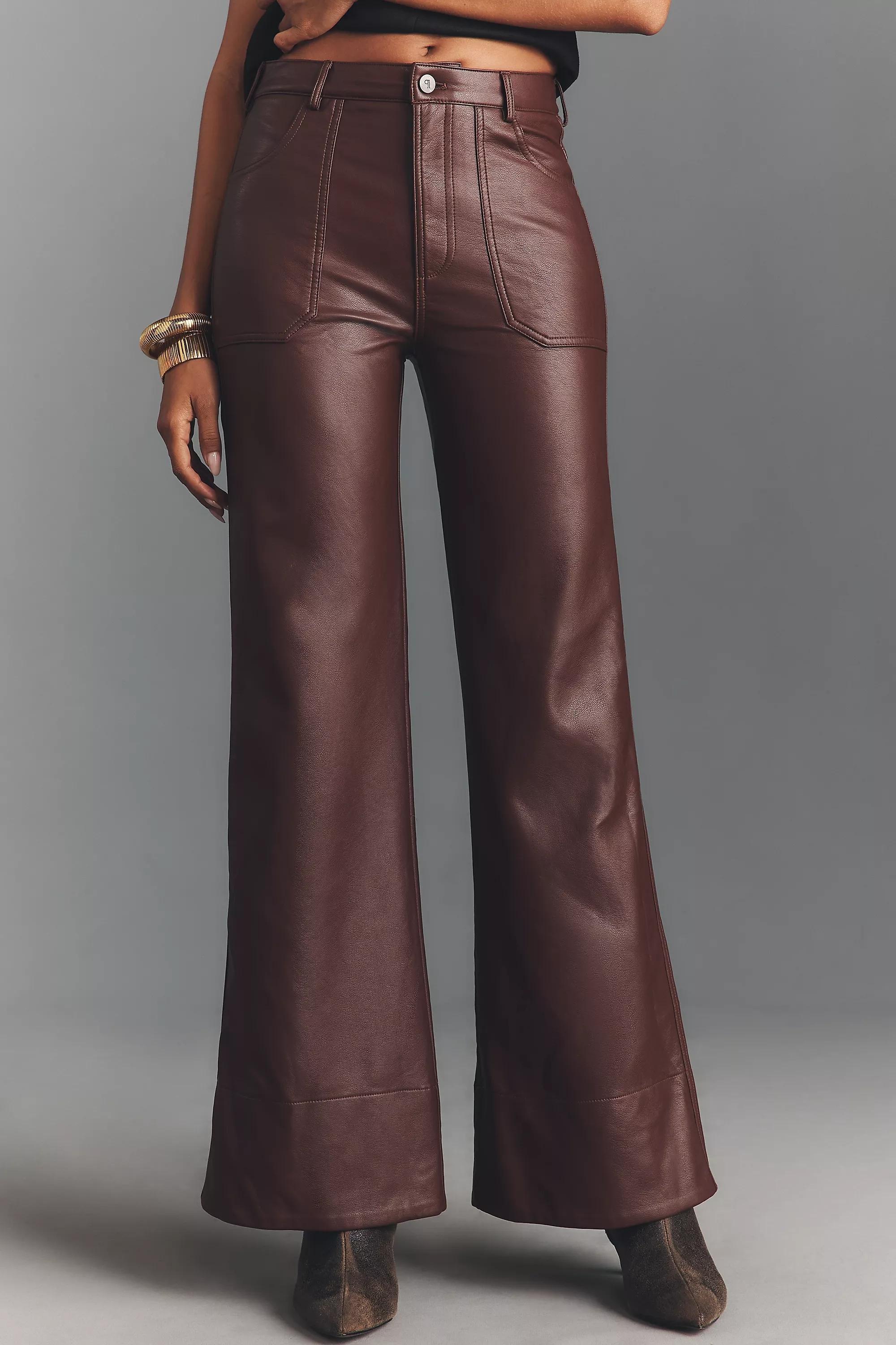 By Pilcro Faux-Leather Relaxed High-Rise Flare Pants, Brown, A501_0022, large image number 3