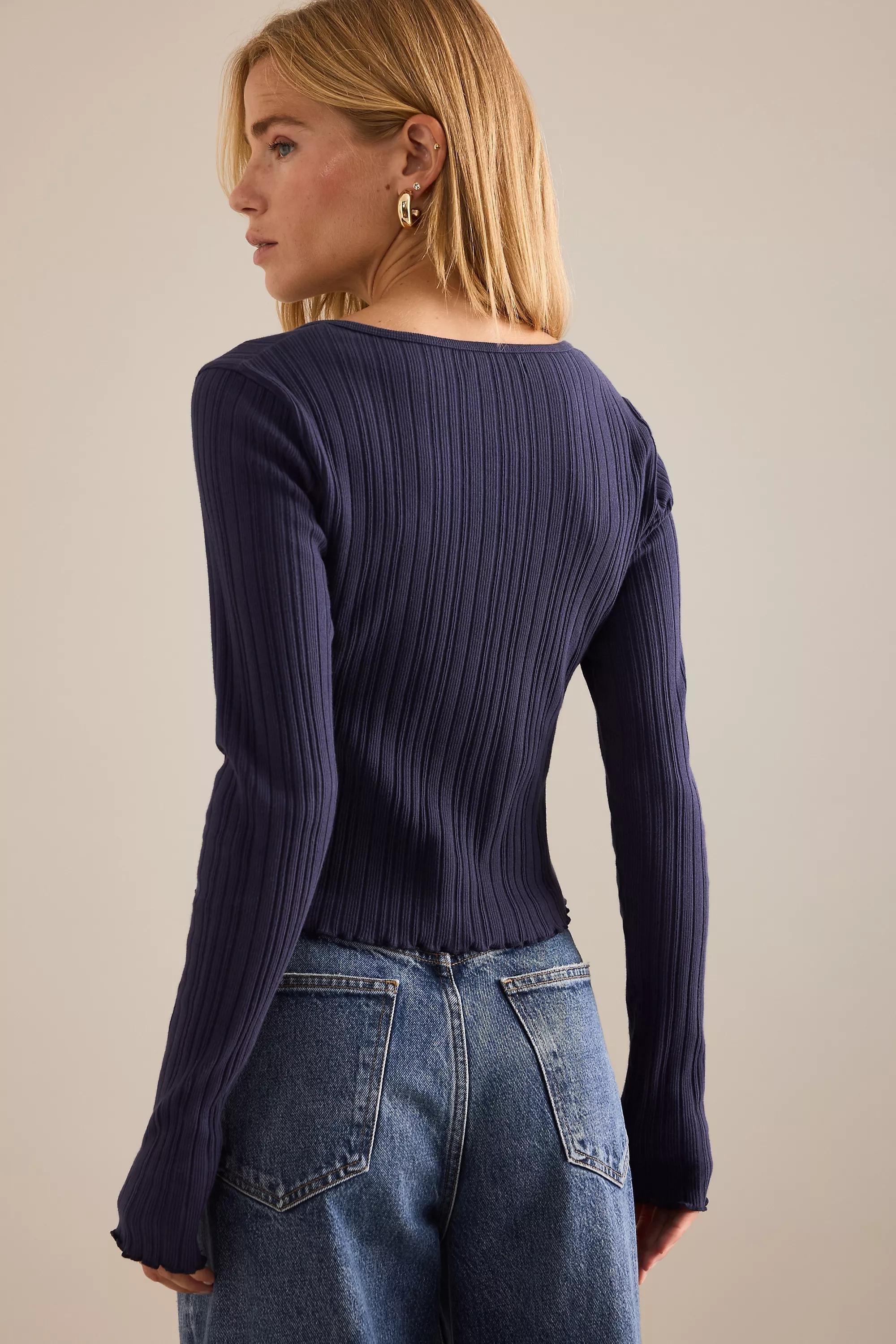 NAVY Pilcro Scoop-Neck Ribbed Long Sleeve T-Shirt, A501_0041, large image number 1