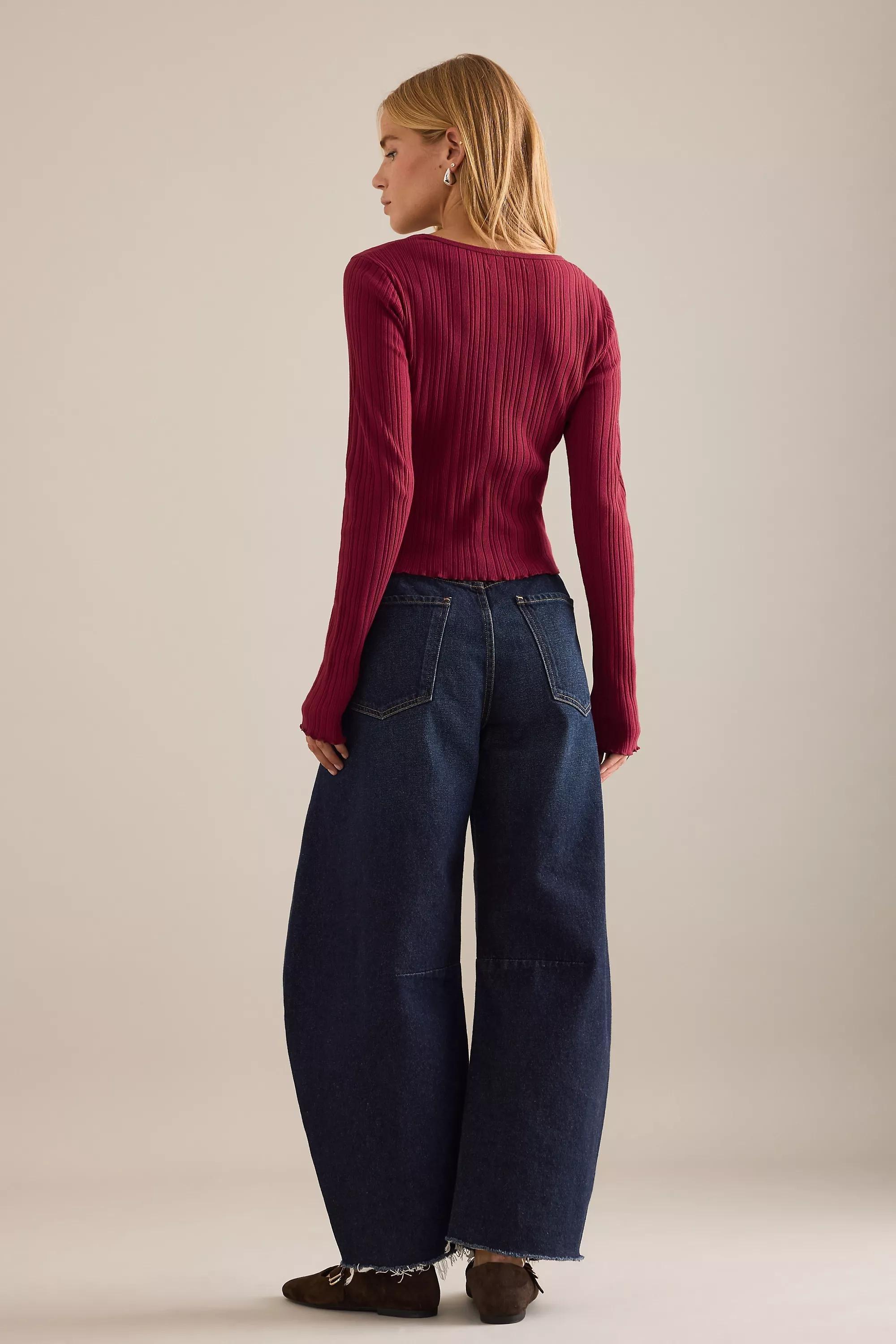 WINE Pilcro Scoop-Neck Ribbed Long Sleeve T-Shirt, A501_0061, medium