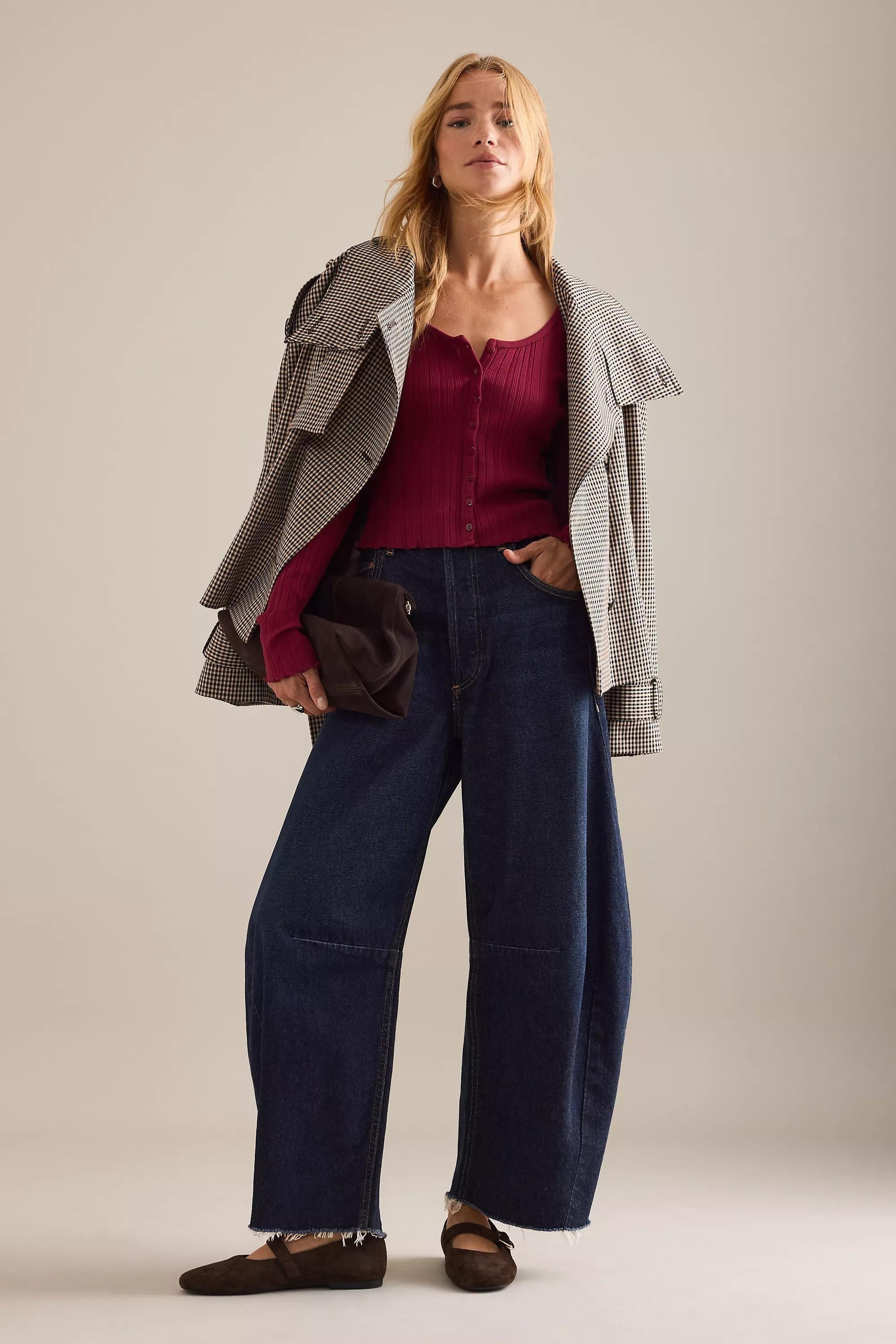 WINE Pilcro Scoop-Neck Ribbed Long Sleeve T-Shirt, A501_0061, medium