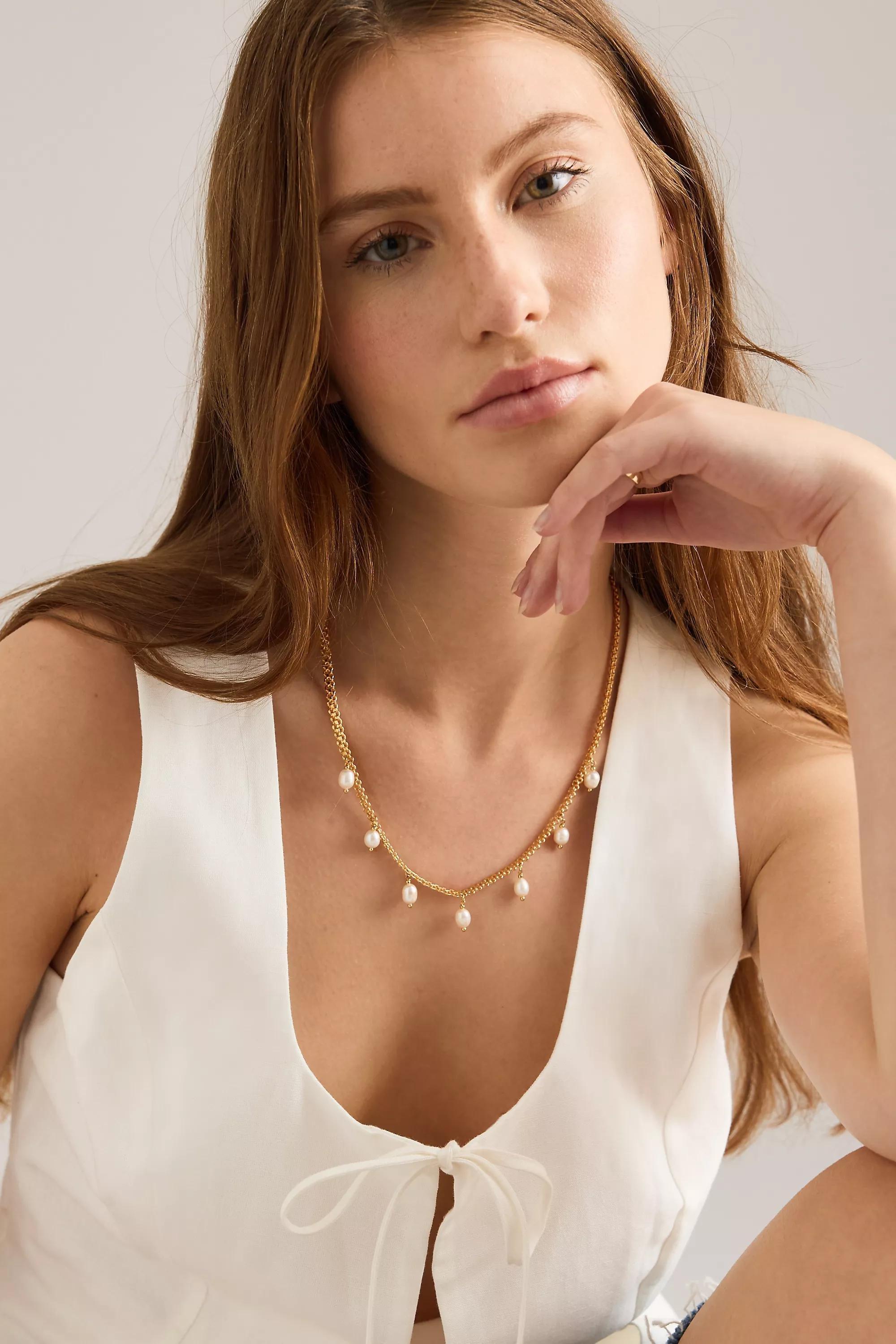 Drip Pearl Necklace, gold, A501_0070, large image number 0