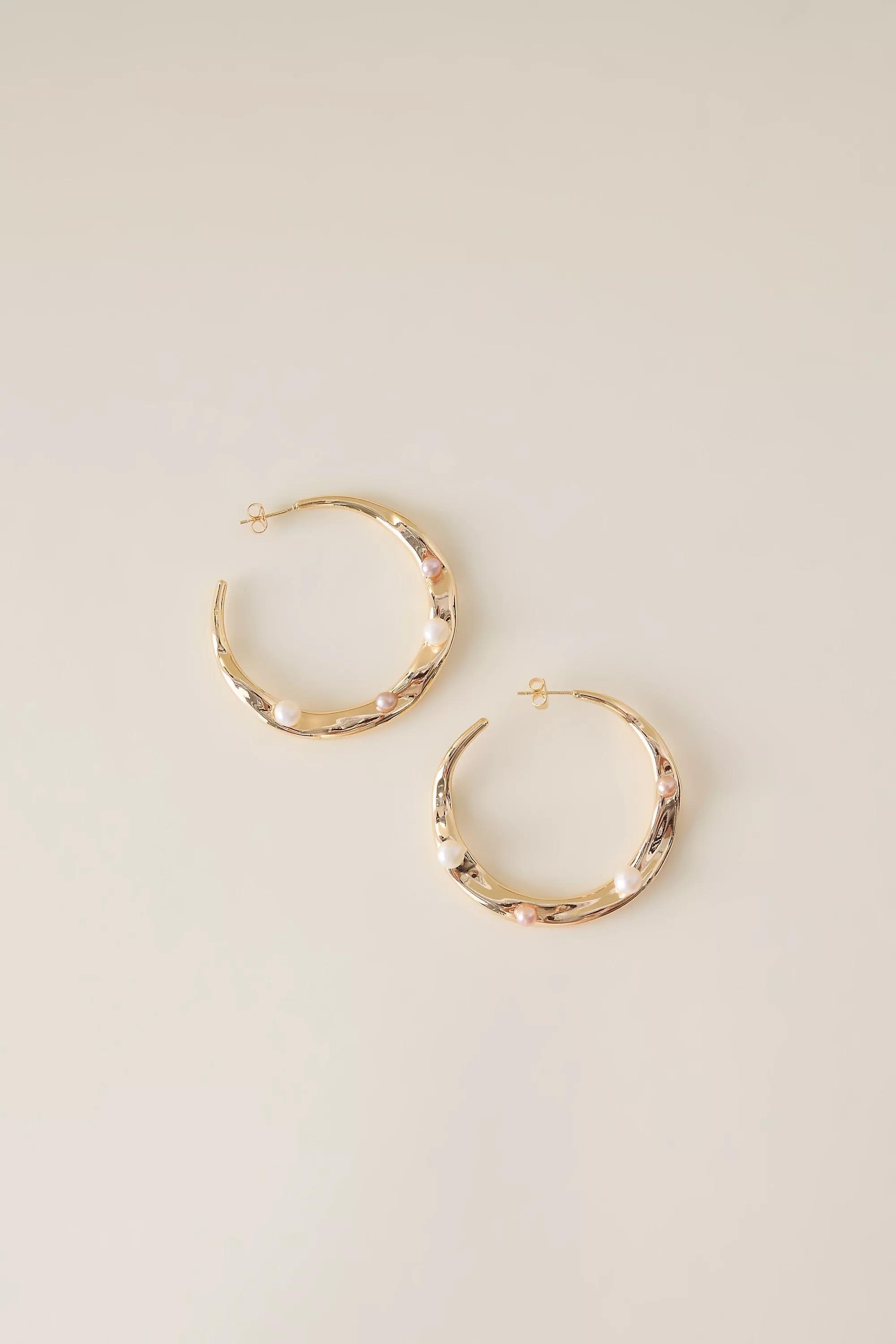 Leafy Pearl Earrings, Gold, A501_0070, large image number 0