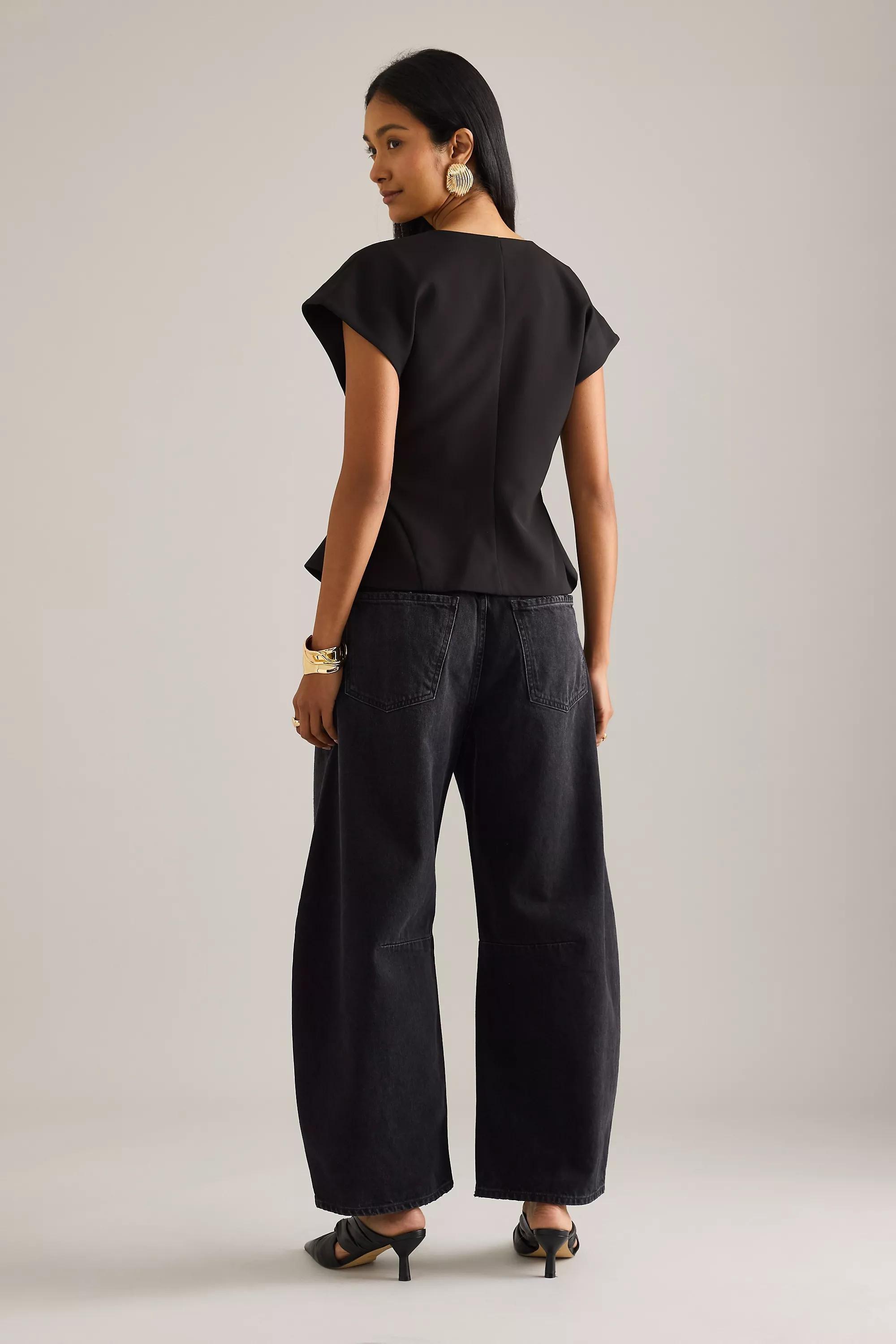 By Anthropologie V-Neck Short-Sleeve Waistcoat, Black, A501_0001, large image number 1