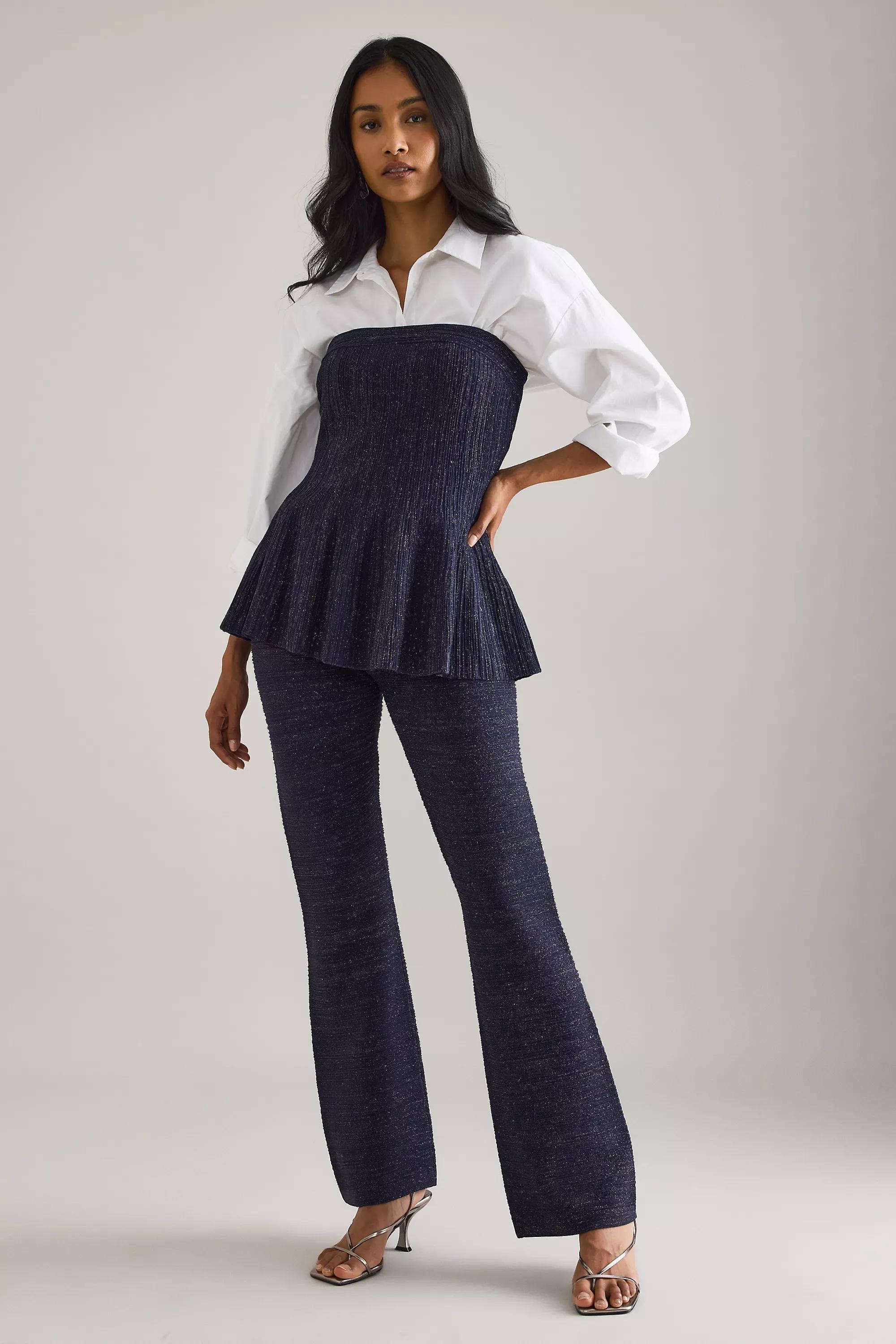 By Anthropologie Shine Knit Trousers, Navy, A501_0041, large image number 0