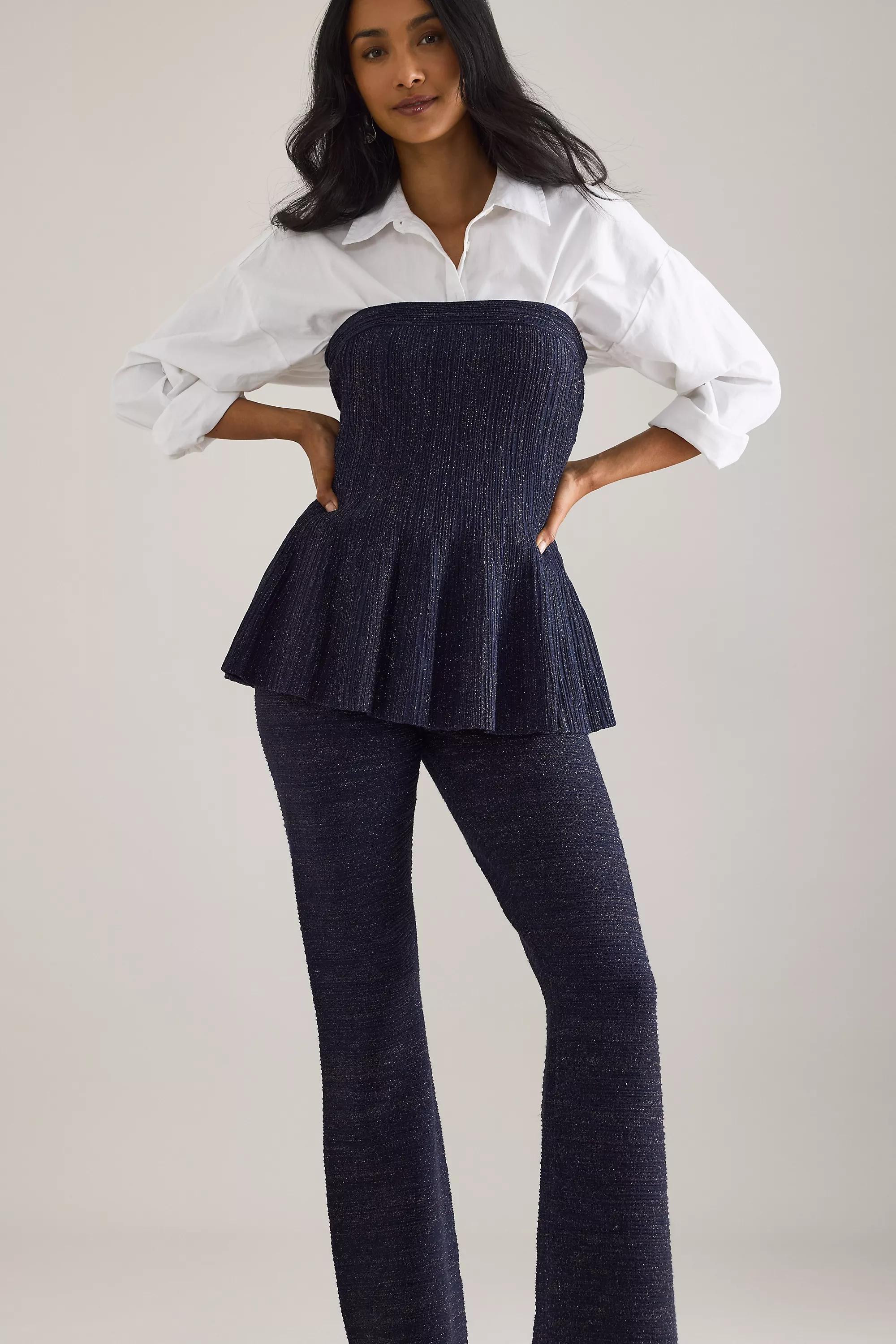 By Anthropologie Shine Knit Trousers, Navy, A501_0041, large image number 4