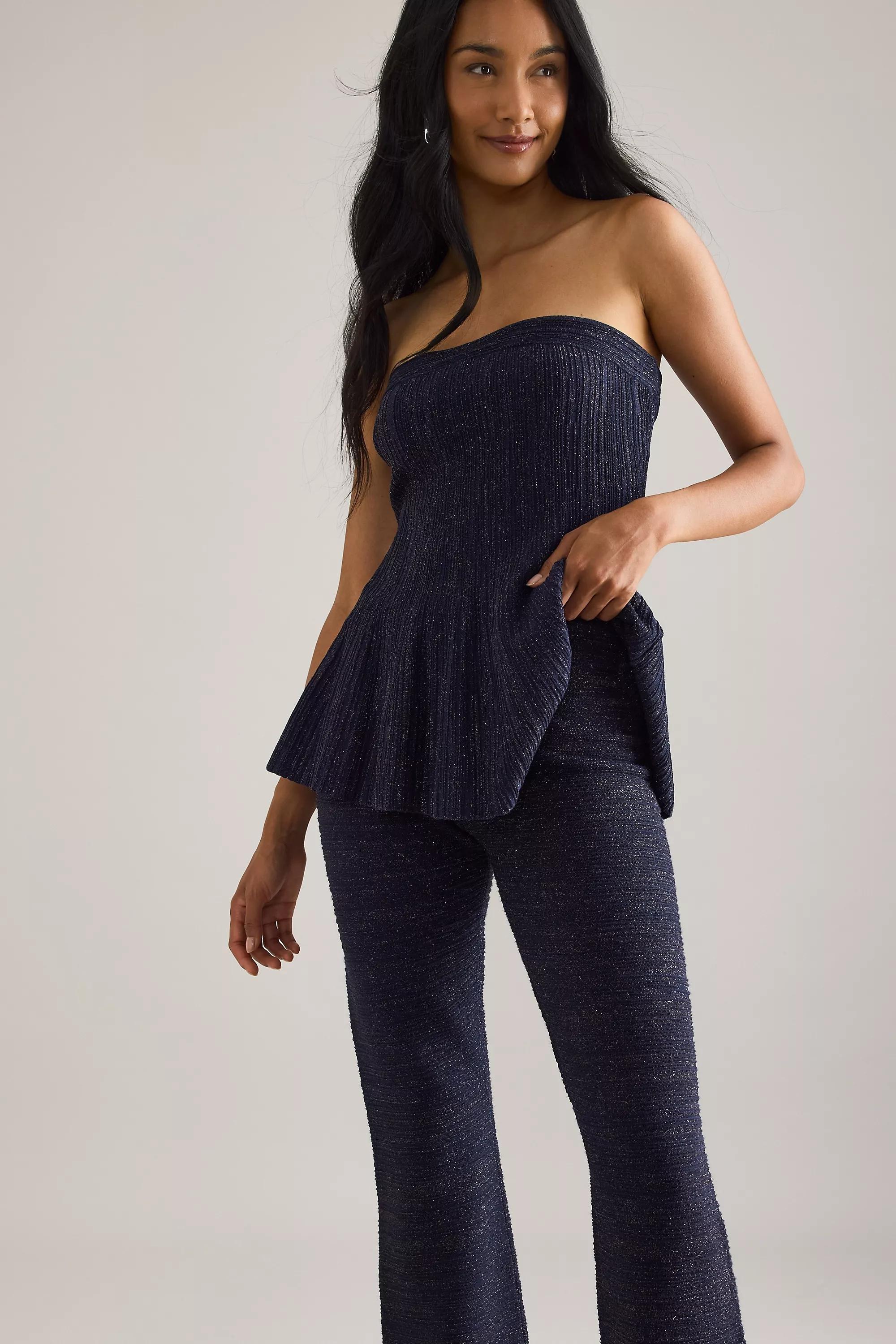 By Anthropologie Shine Knit Trousers, Navy, A501_0041, large image number 5