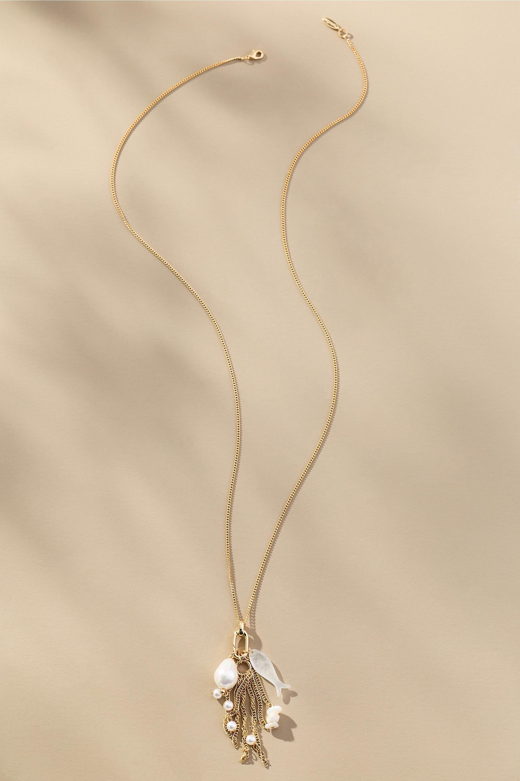Gold-Plated Pearl Tassel Drop Necklace, Gold, Gold, large image number 0