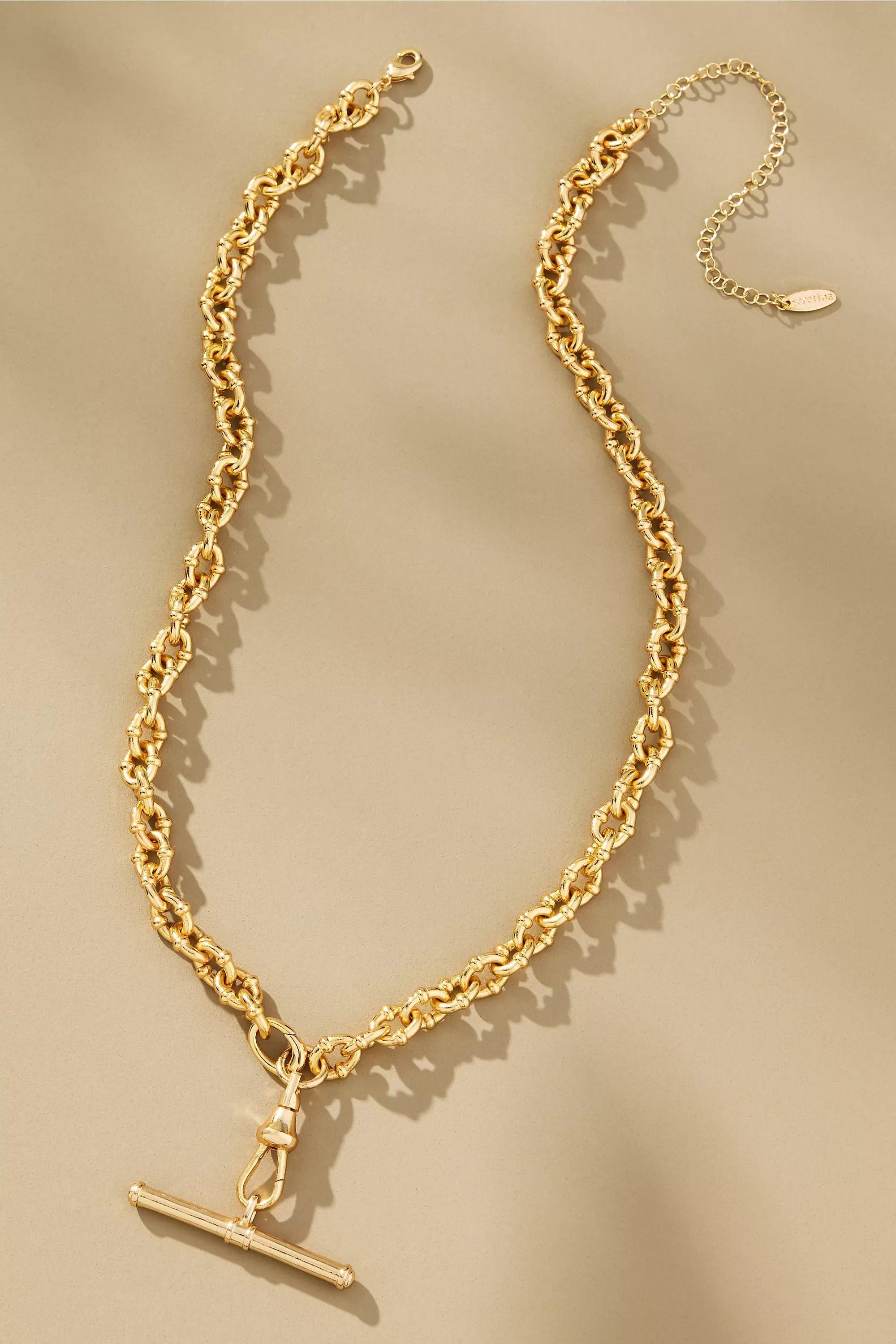 Gold-Plated Chunky Bar Charm Necklace, A501_0070, large image number 0