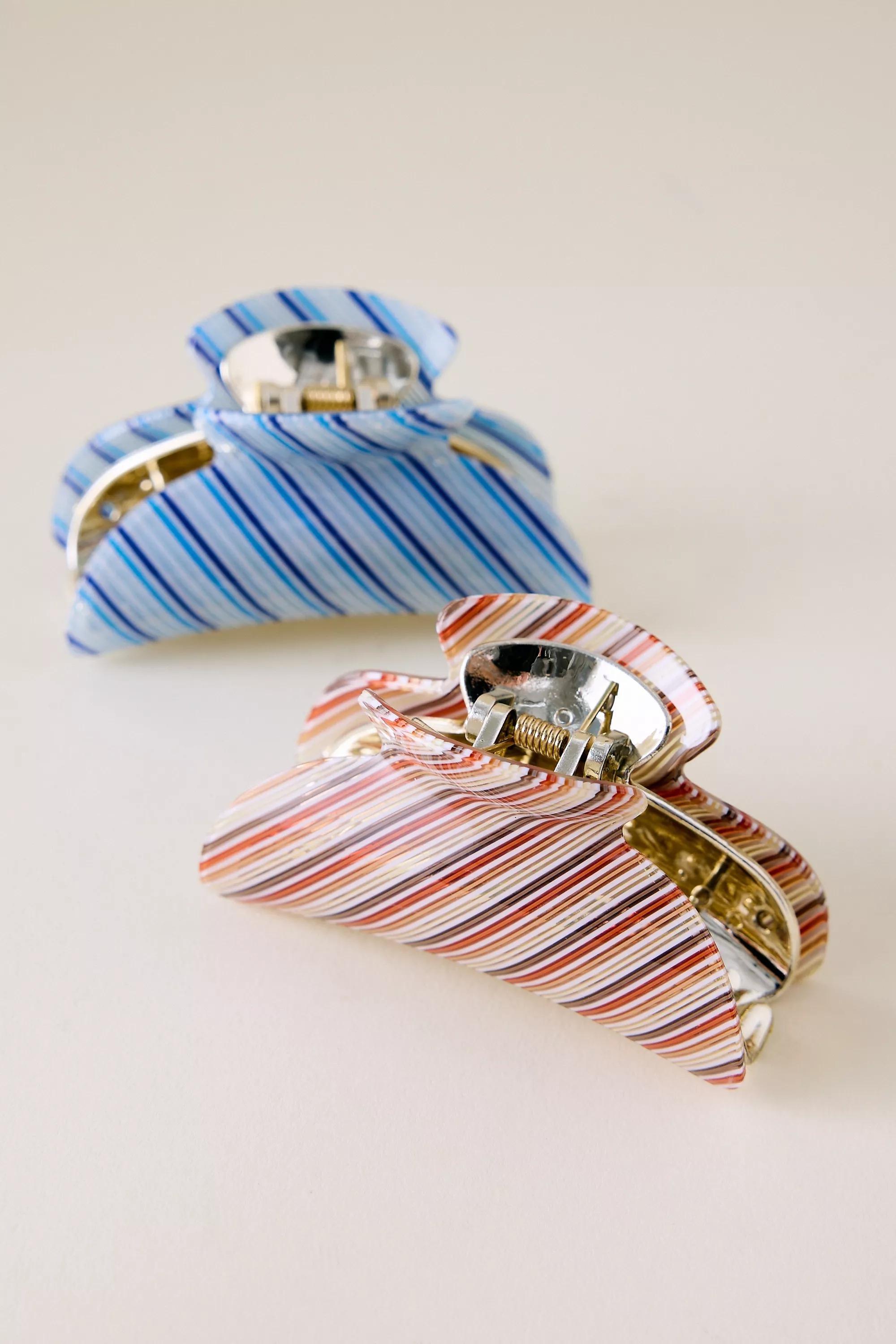 Pattern Stripe Resin Hair Claw Clip, Neutral, A501_0015, large image number 0