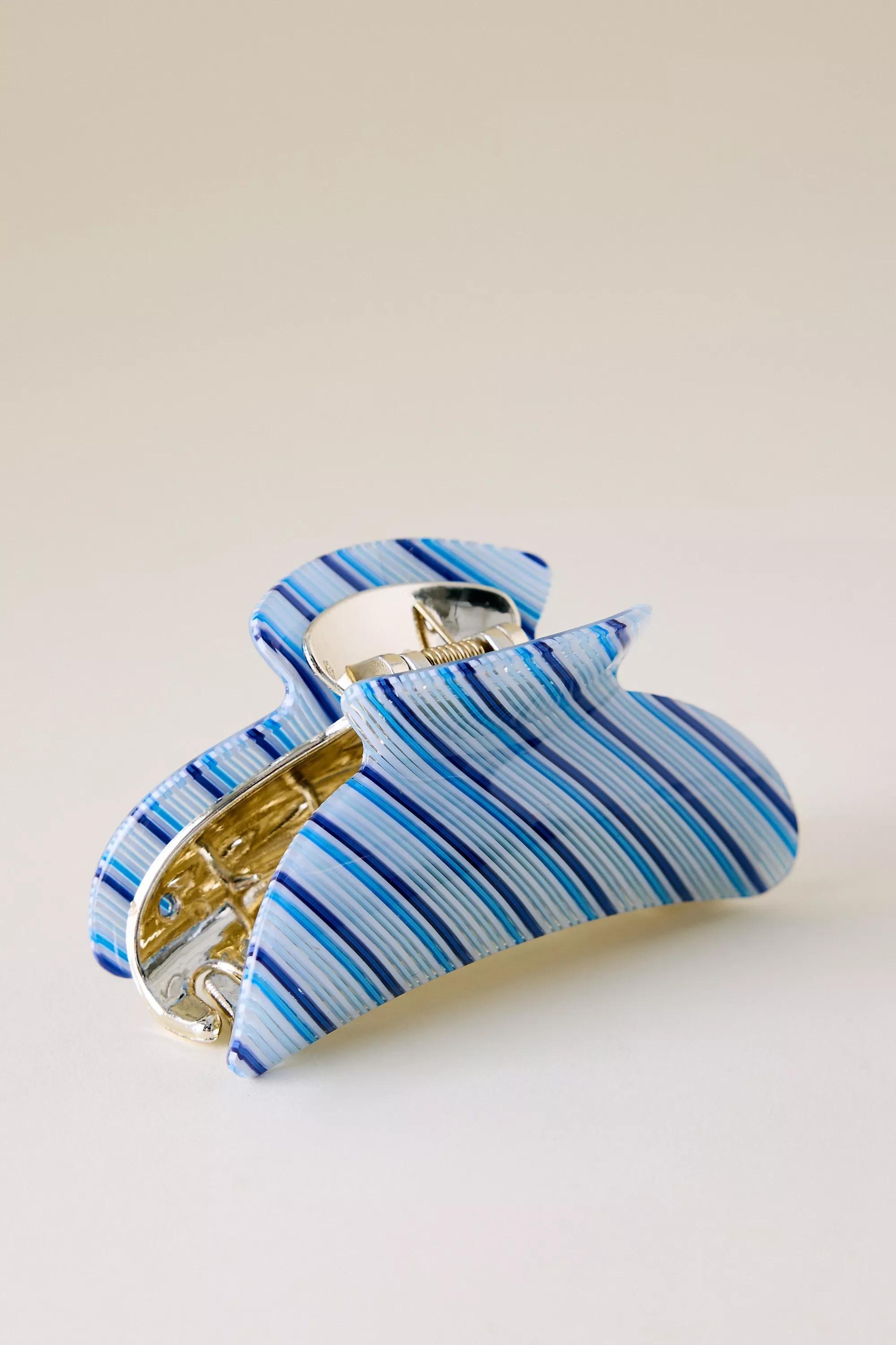 Stripe Resin Hair Claw Clip, Blue, A501_0546, large image number 0