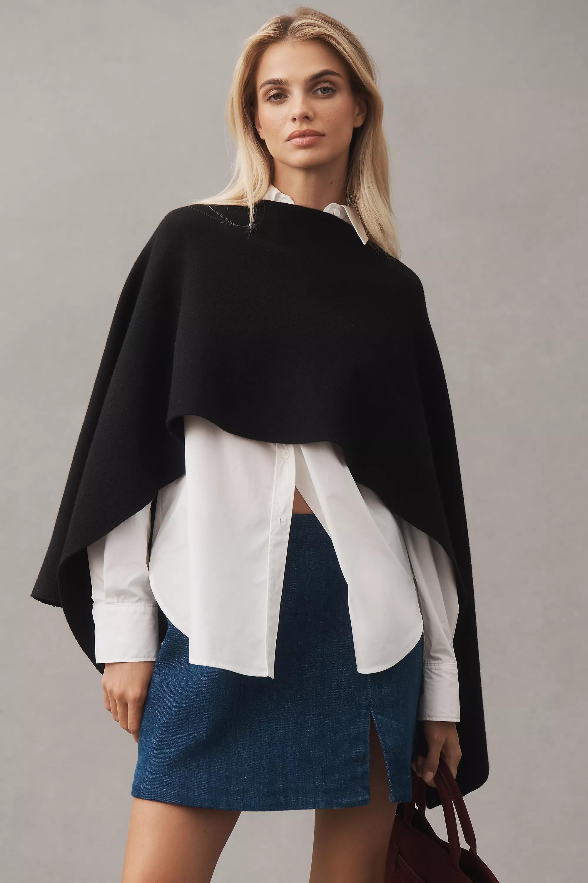 Mare Knit Poncho, Black, A501_0001, large image number 0