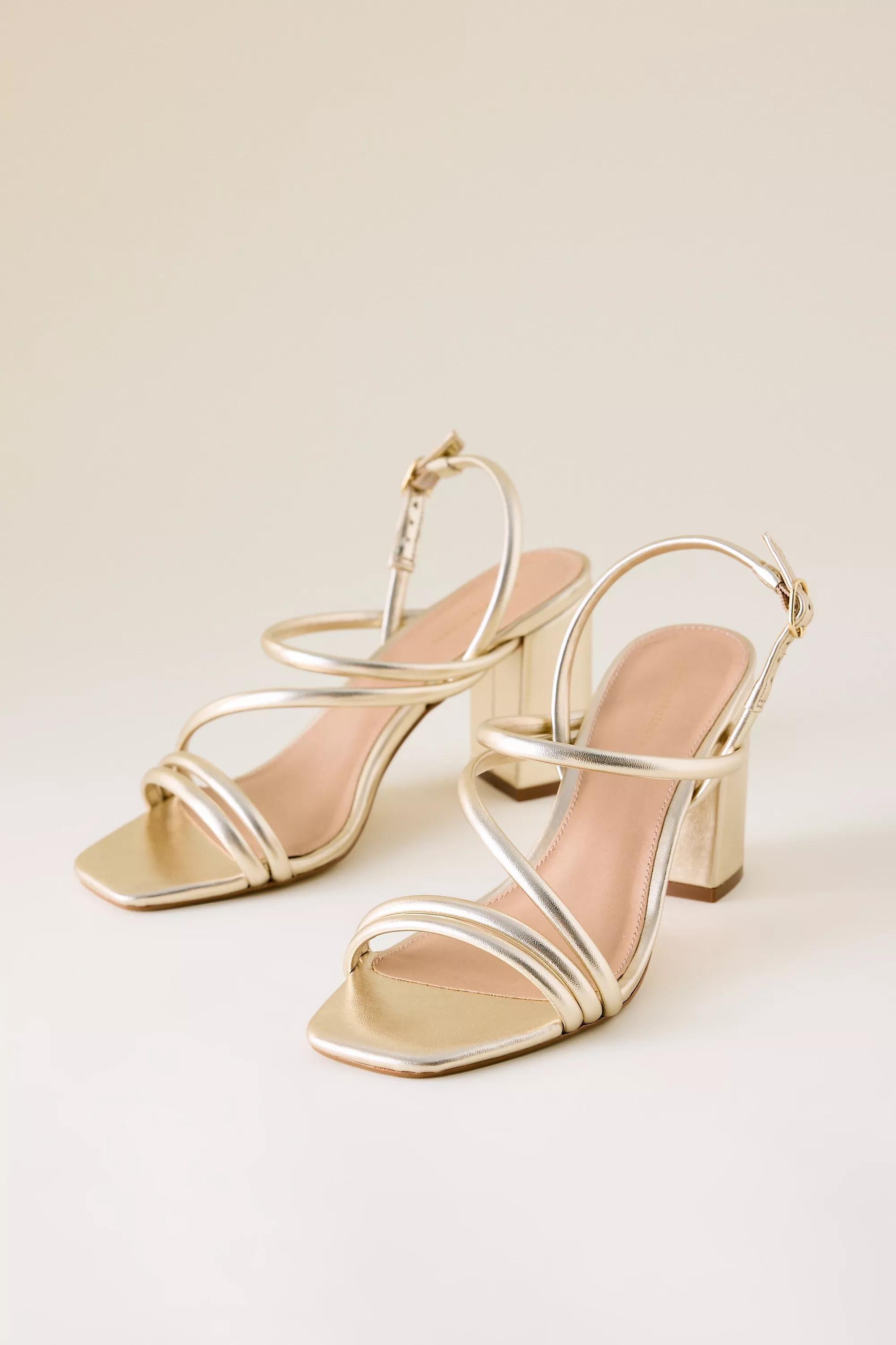 GOLD By Anthropologie Asymmetrical Strappy Heels, A501_0070, large image number 0