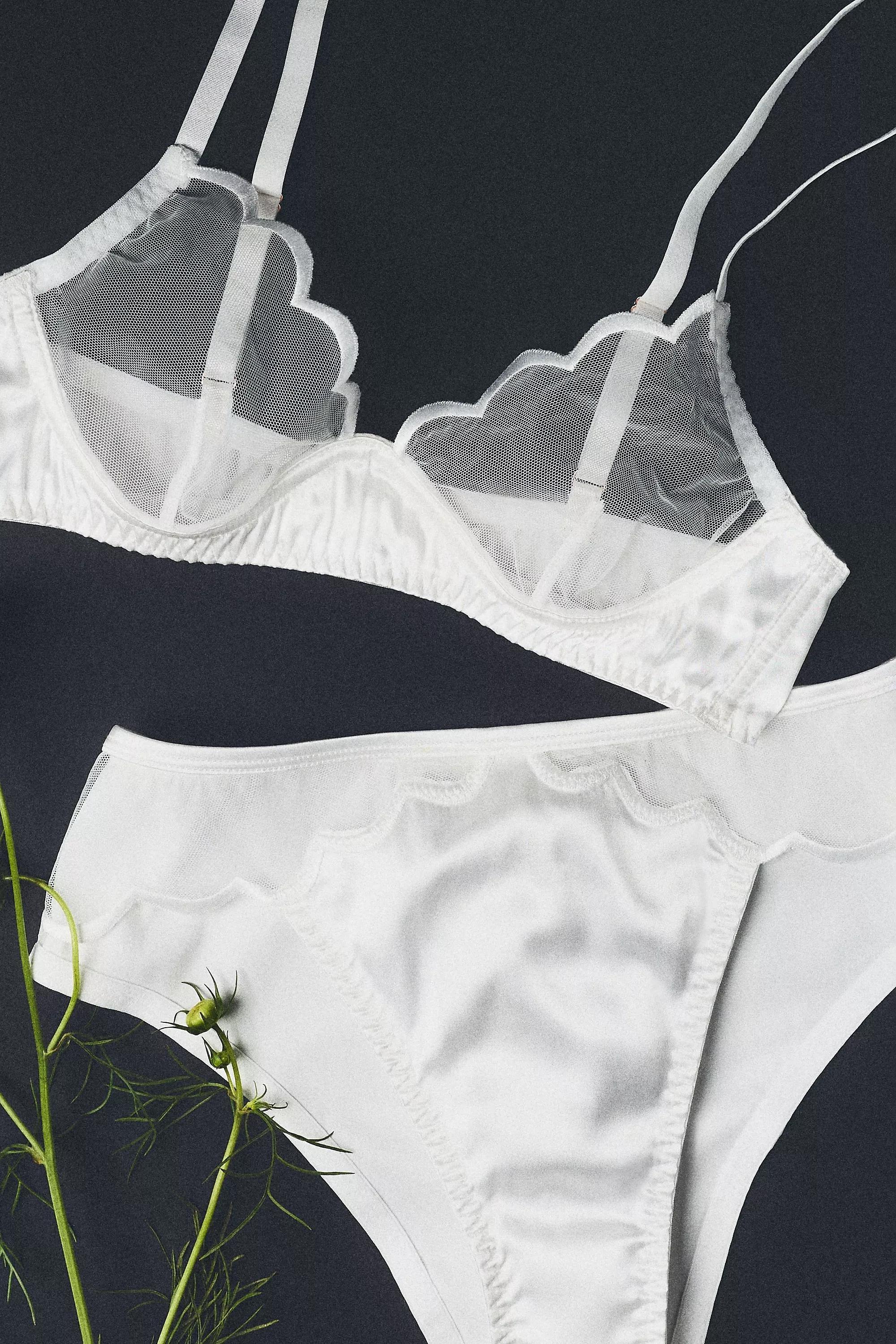 WHITE LyreBird Scalloped Sheer Satin Bra, A501_0010, large image number 0