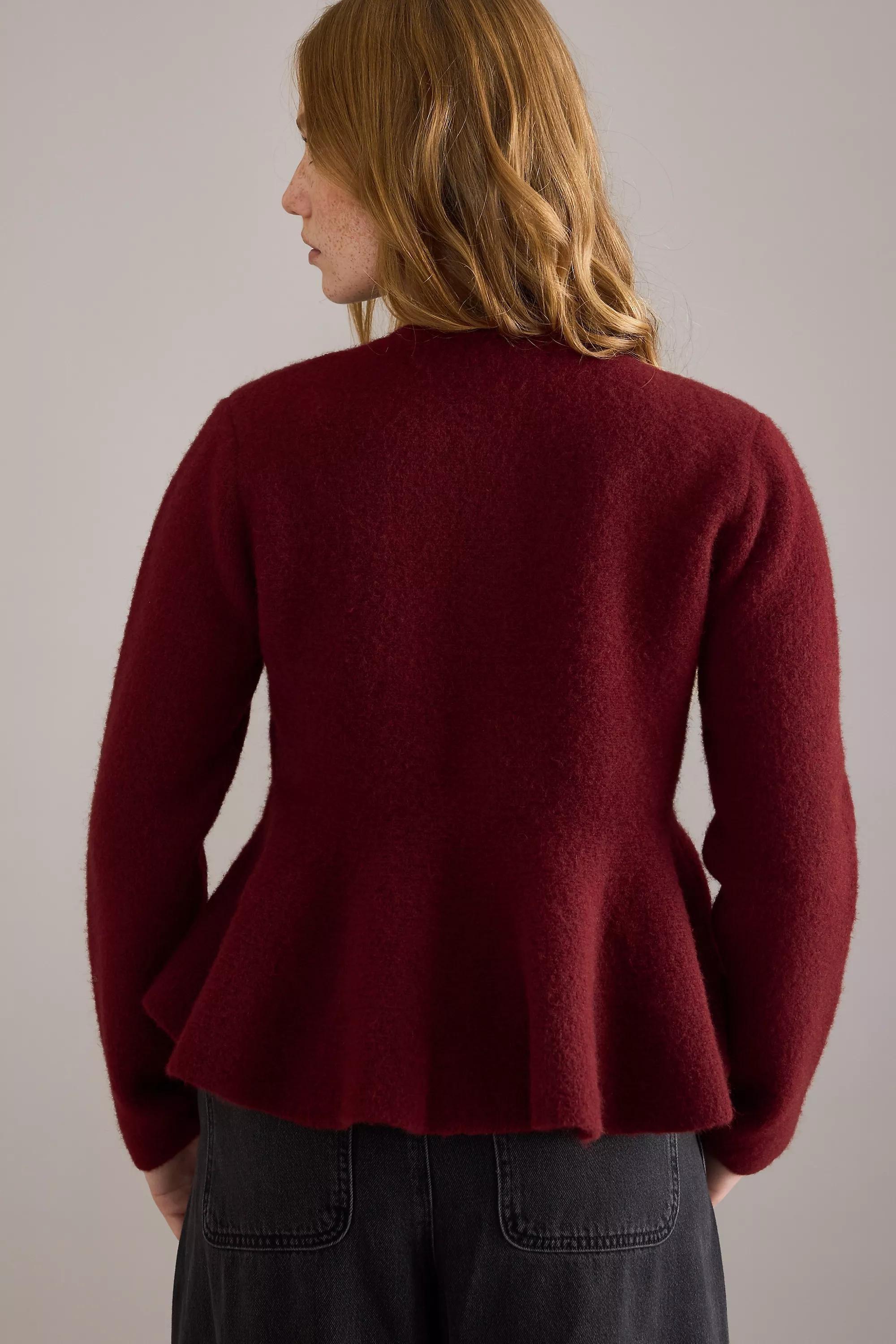 By Anthropologie Hourglass Peplum Cardigan, Red, A501_0061, large image number 2