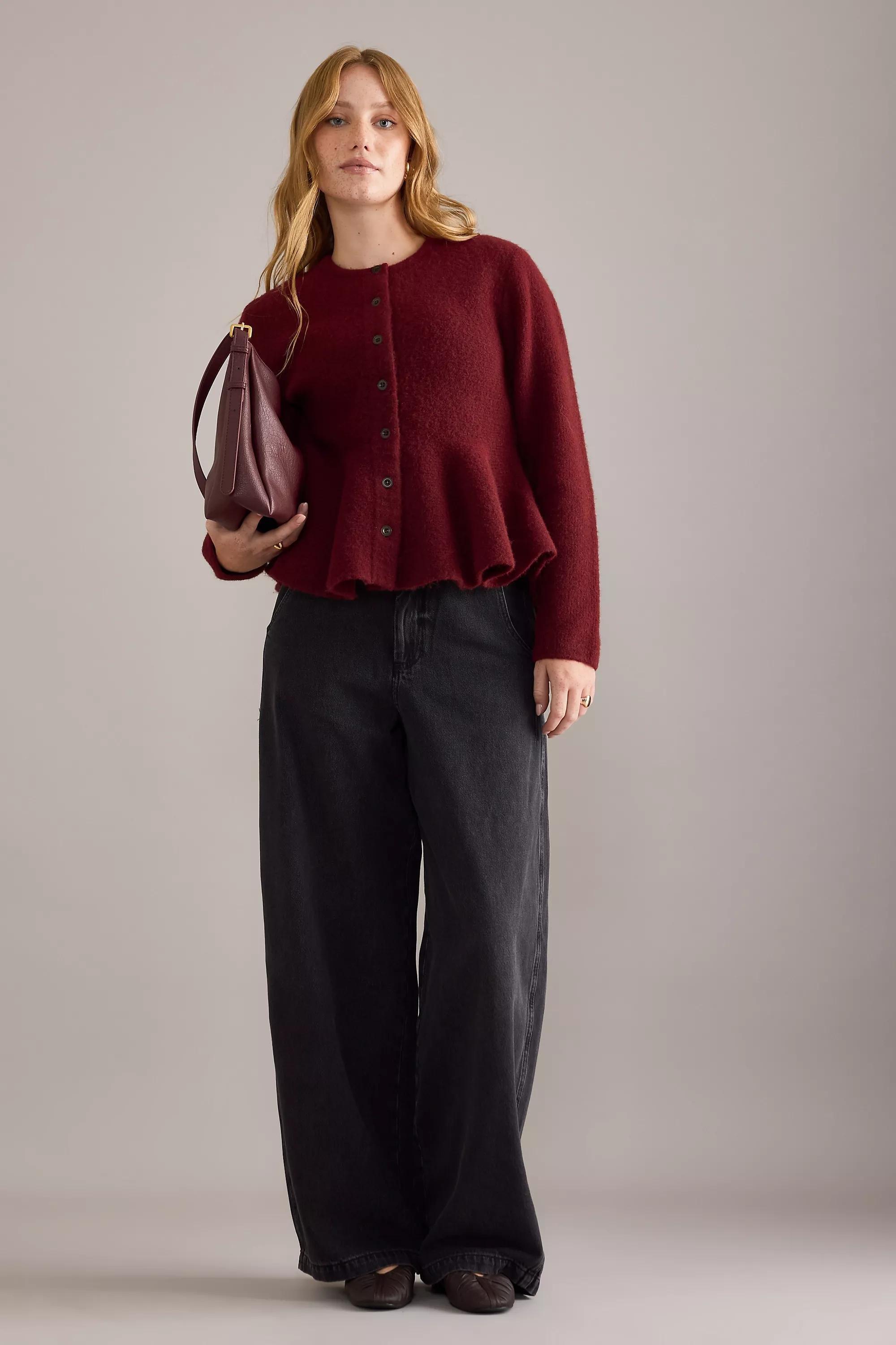 By Anthropologie Hourglass Peplum Cardigan, Red, A501_0061, large image number 4