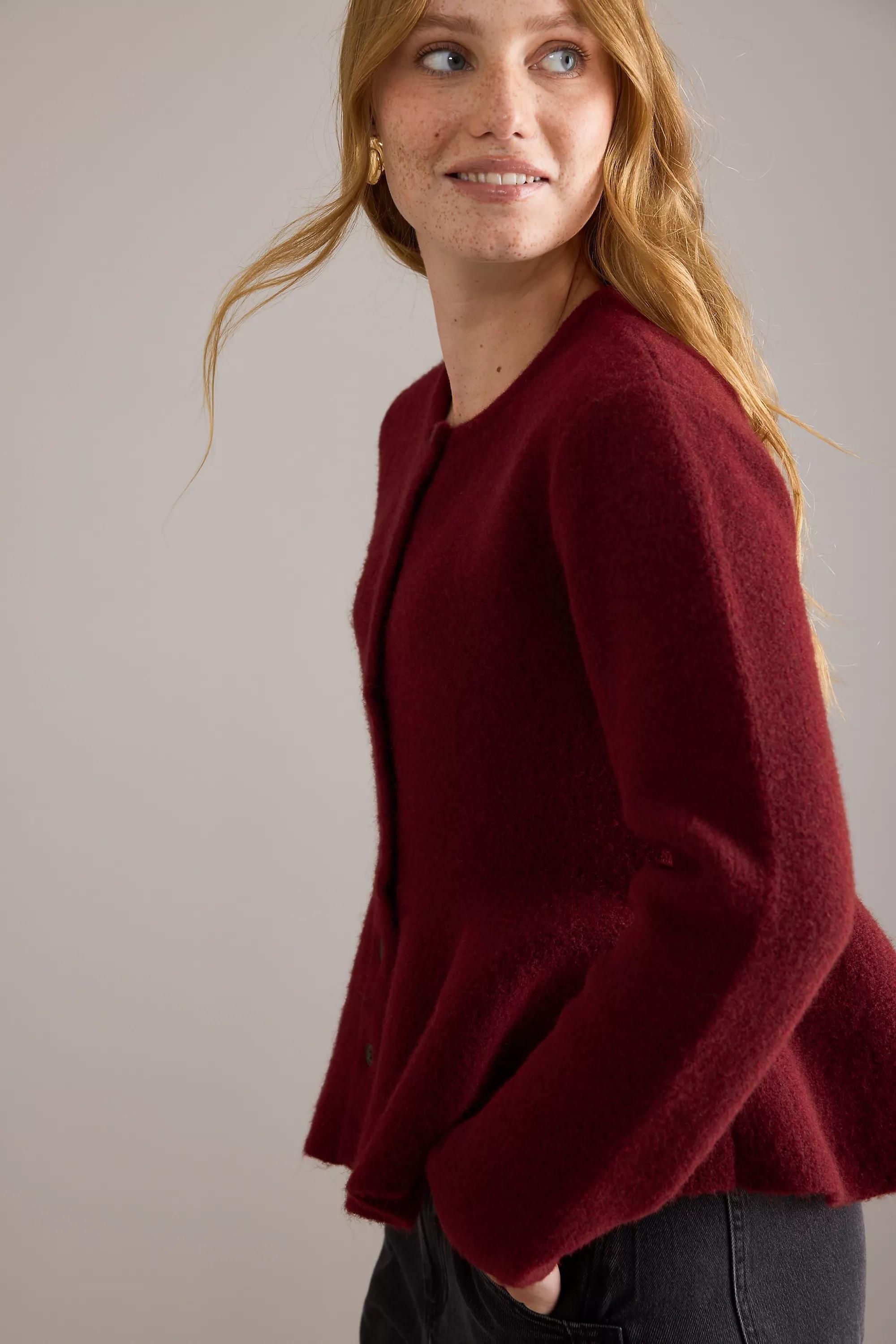 By Anthropologie Hourglass Peplum Cardigan, Red, A501_0061, large image number 5