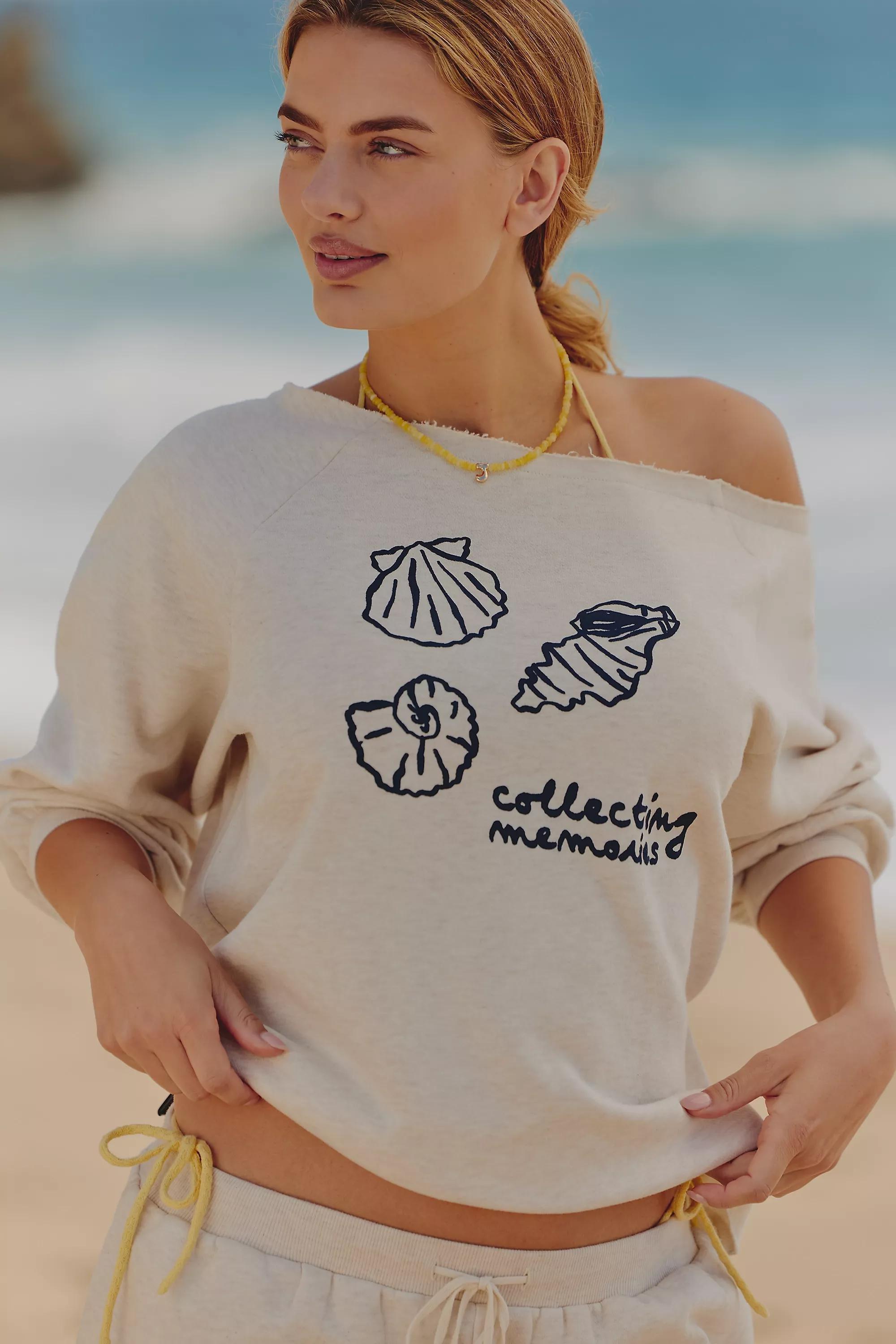 Agathe Marty X Celandine Off-Shoulder Icon Sweatshirt, White, A501_0012, large image number 1