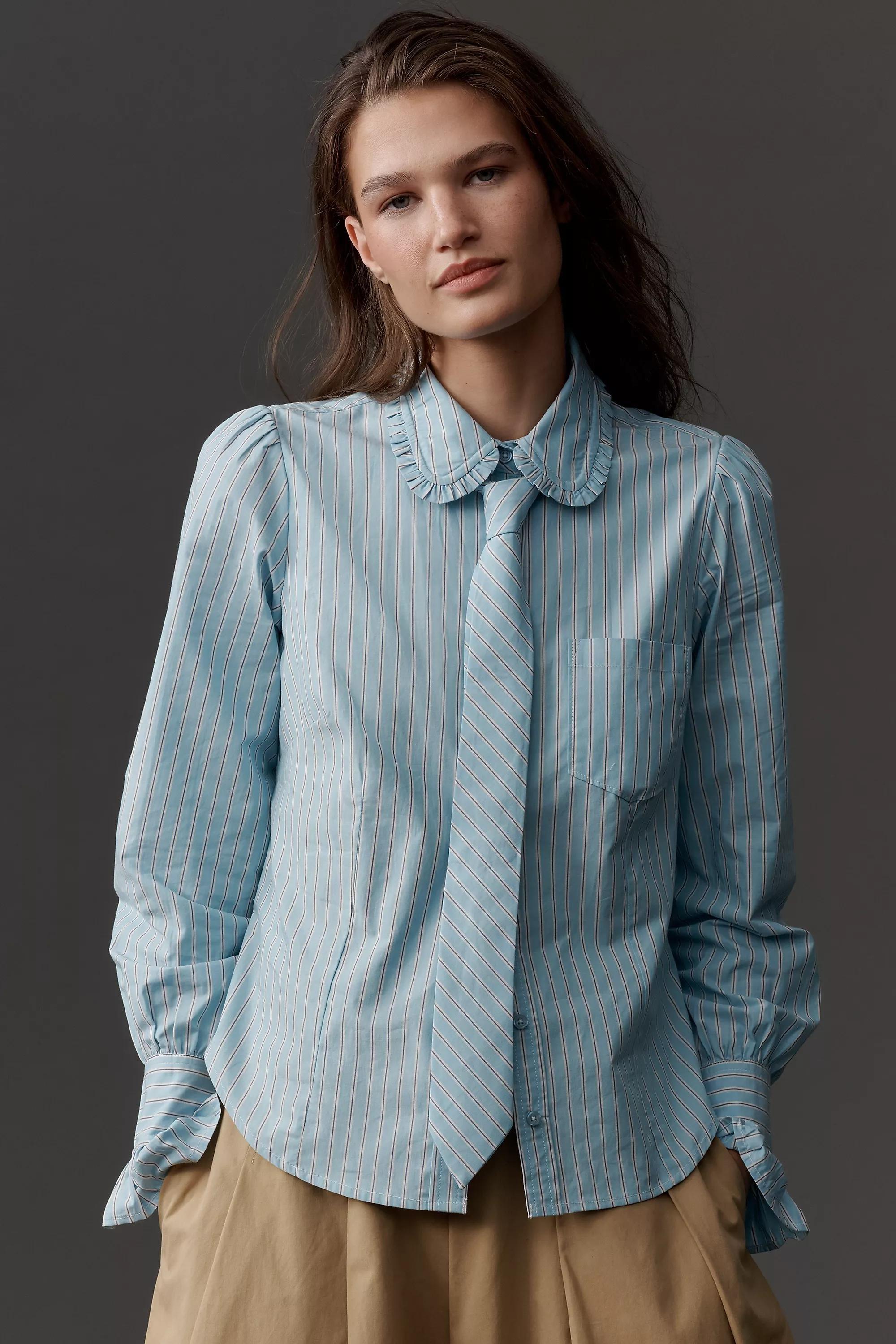 Stripe Maeve Necktie Oxford Buttondown Shirt, Blue, A501_0546, medium